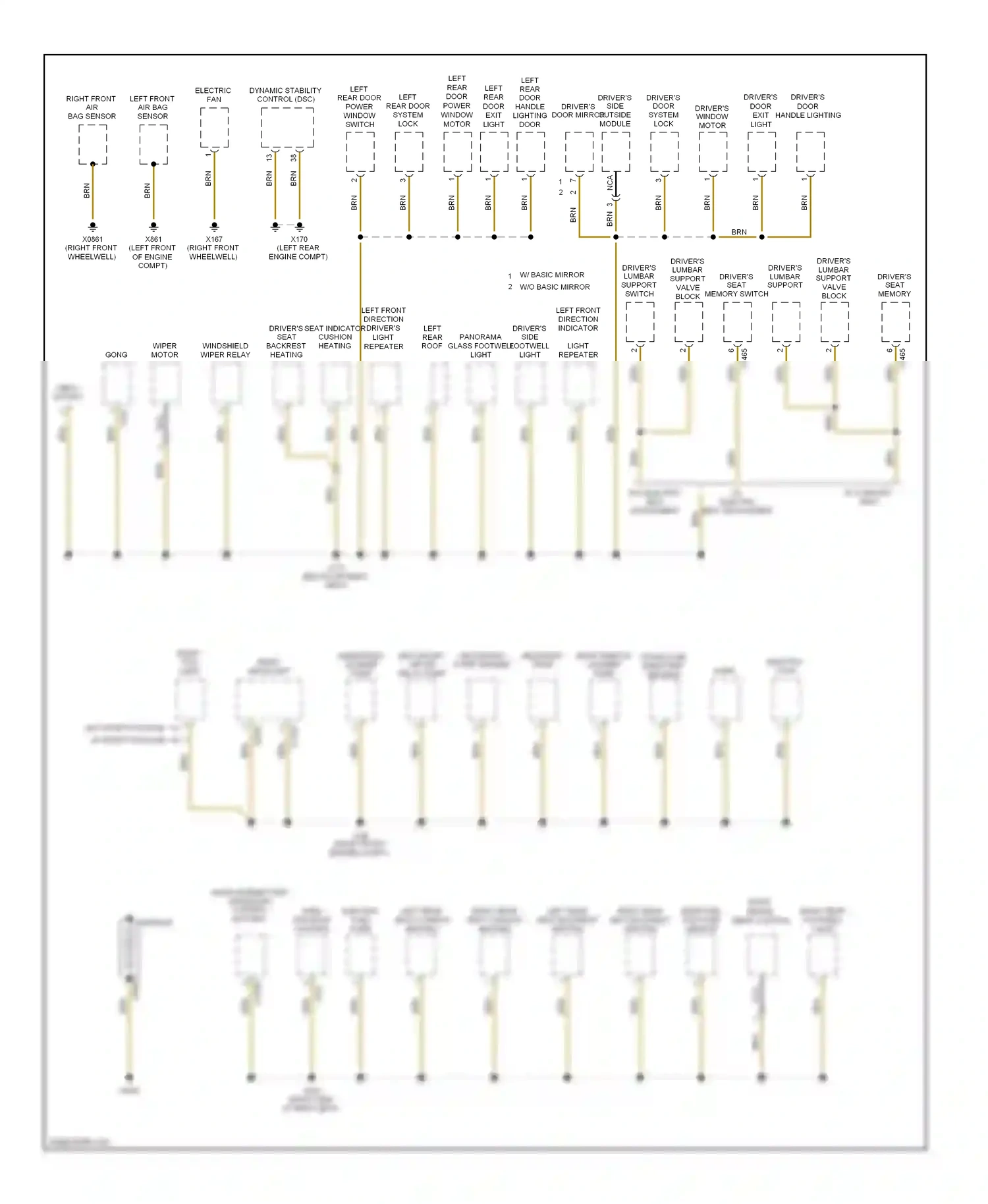 Wiring diagram driver's window motor for BMW X3 E83 facelift (2006-2010) (1 of 2)
