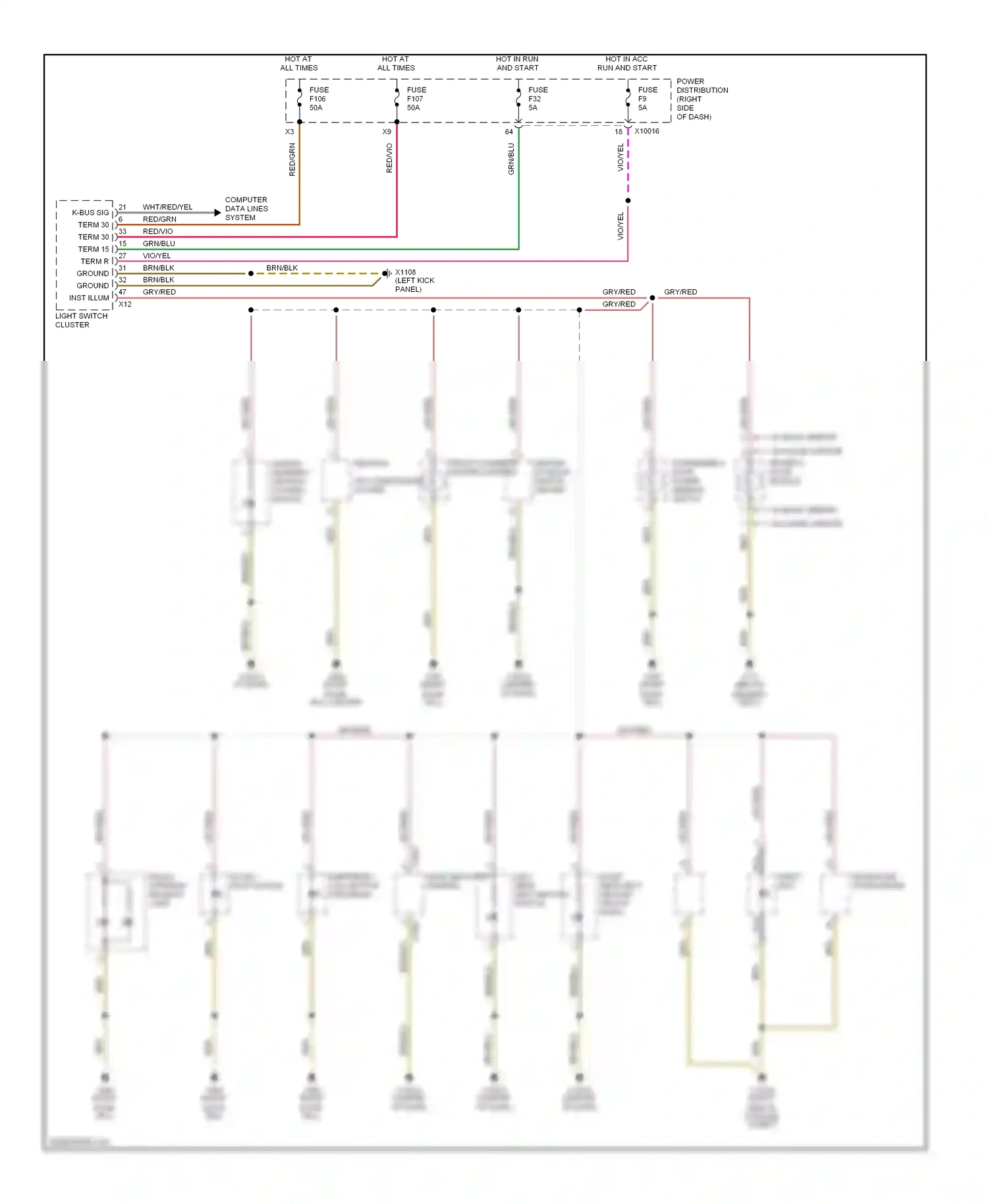 Wiring diagram hazard warning/ central locking switch for BMW X3 E83 (2003-2006) (3 of 4)