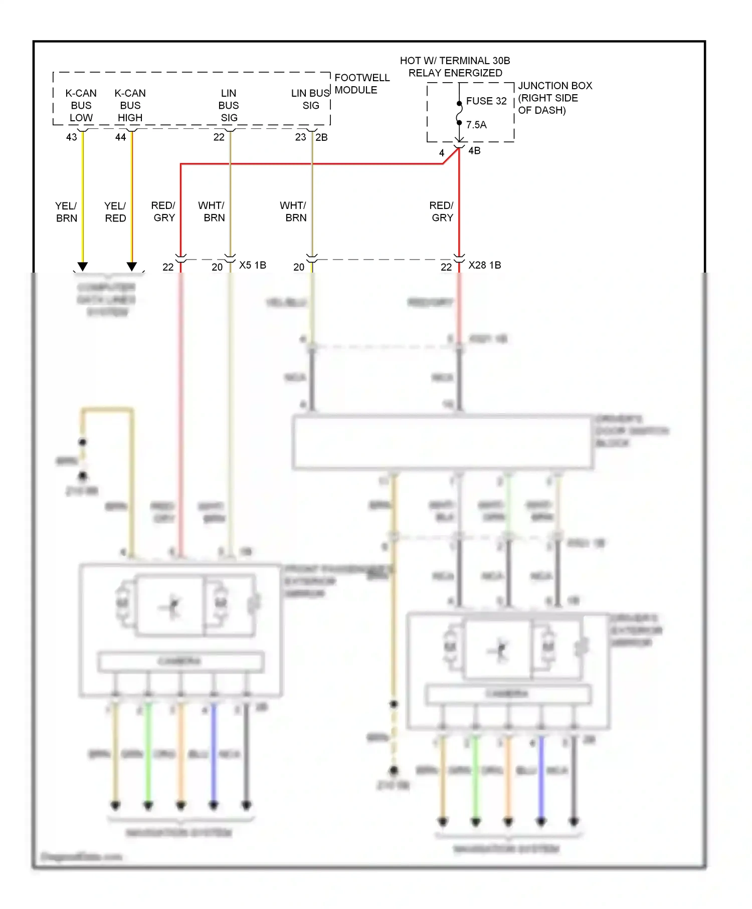 Wiring diagram front passenger's exterior mirror for BMW X3 F25 (2010-2014) (2 of 2)