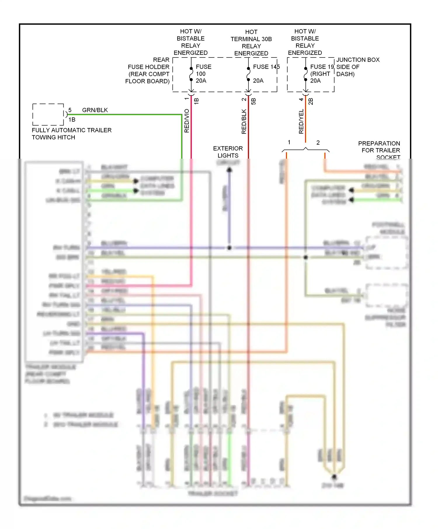 Wiring diagram w/ trailer module w/o trailer module for BMW X3 F25 (2010-2014) (1 of 1)