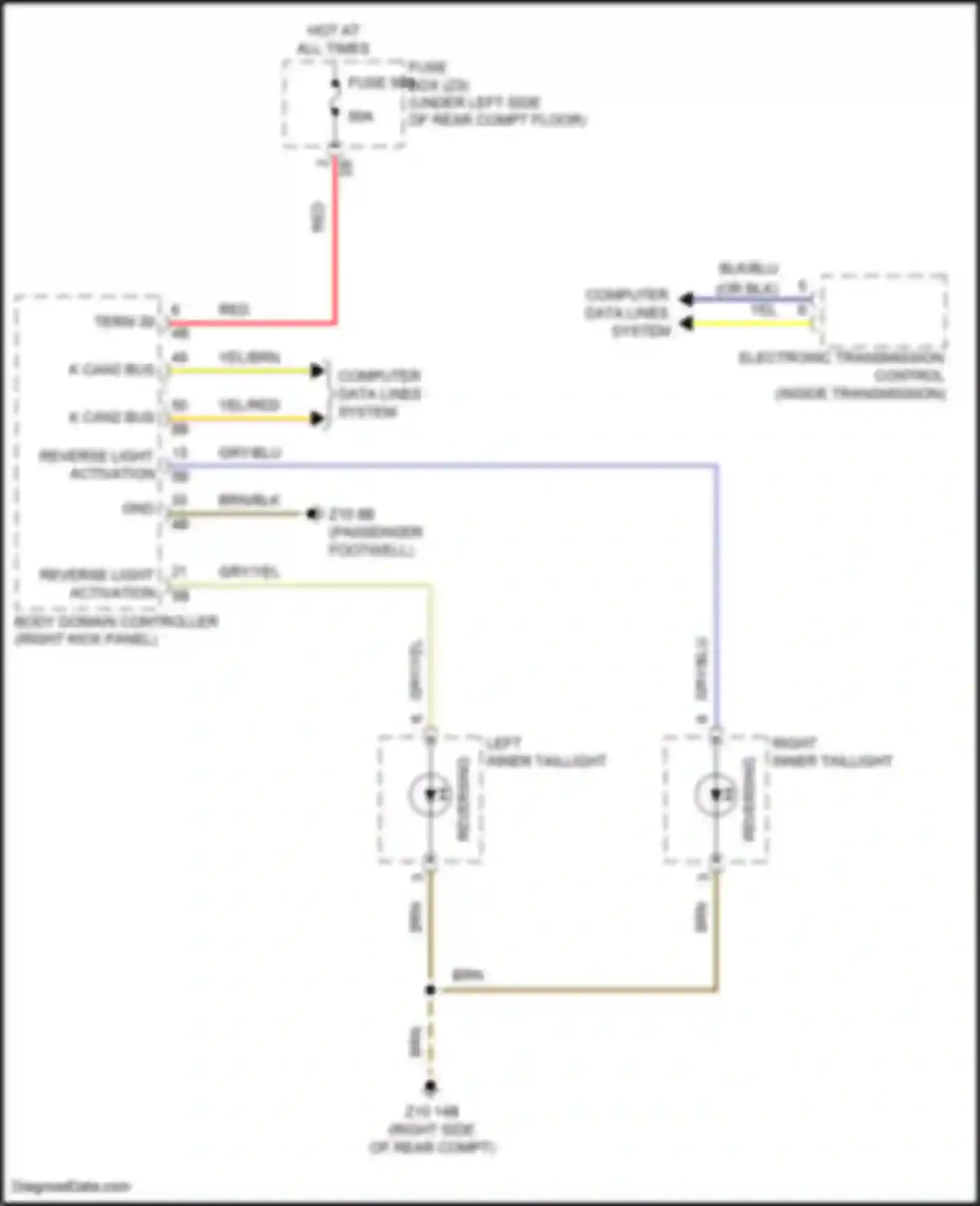 Wiring diagram right inner taillight for BMW X5 M F85 (2014-2018) (1 of 2)