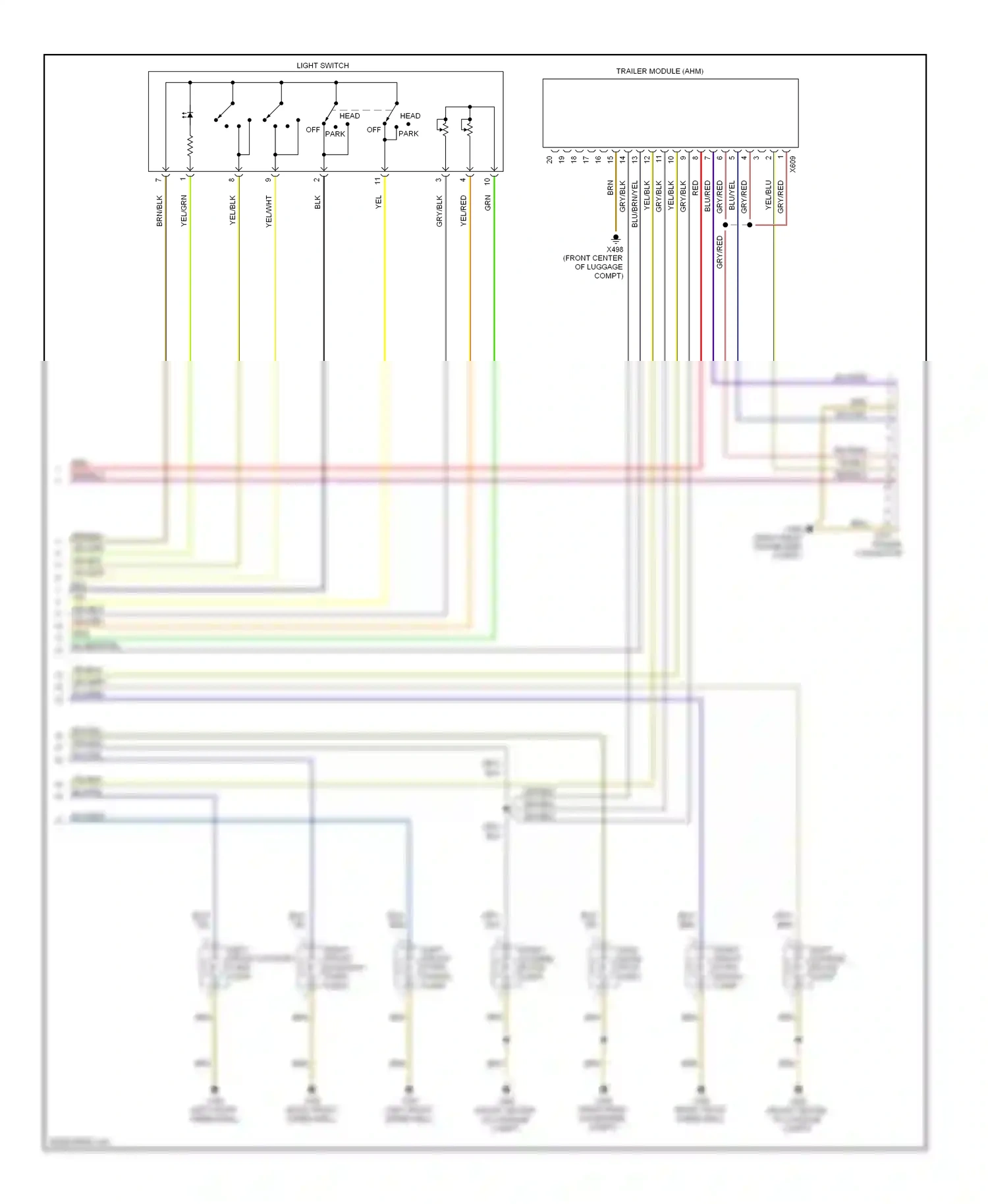 Wiring diagram left license plate light for BMW X5 E53 facelift (2003-2007) (1 of 2)