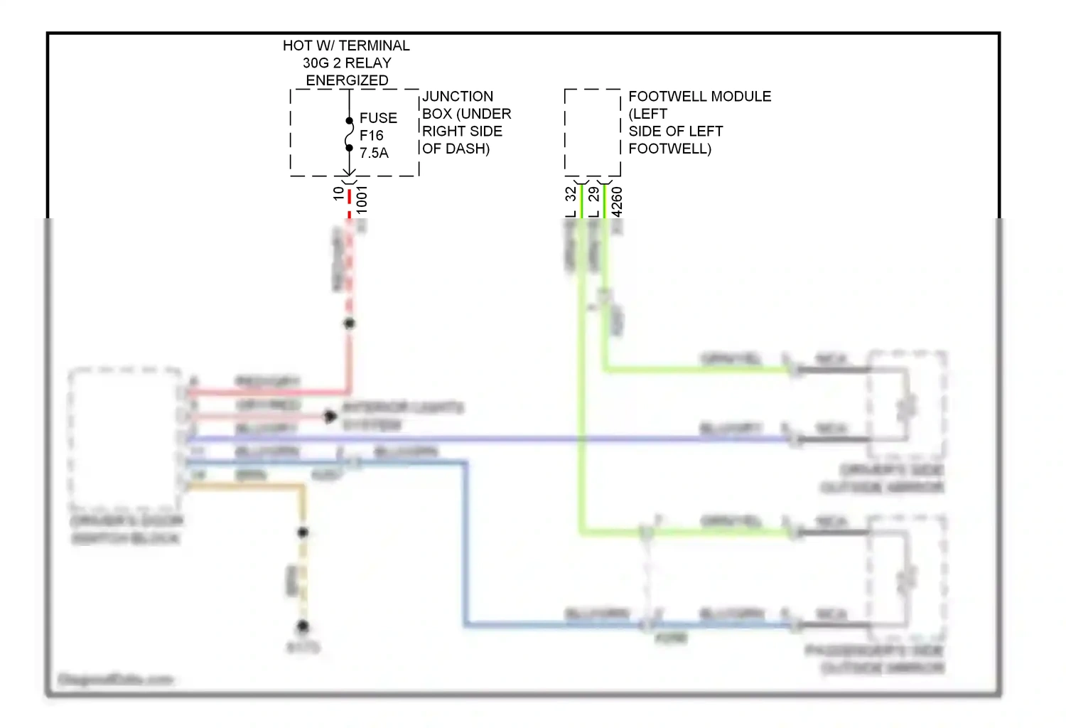 Wiring diagram passenger's side outside mirror for BMW X5 E70 facelift (2010-2013) (2 of 5)