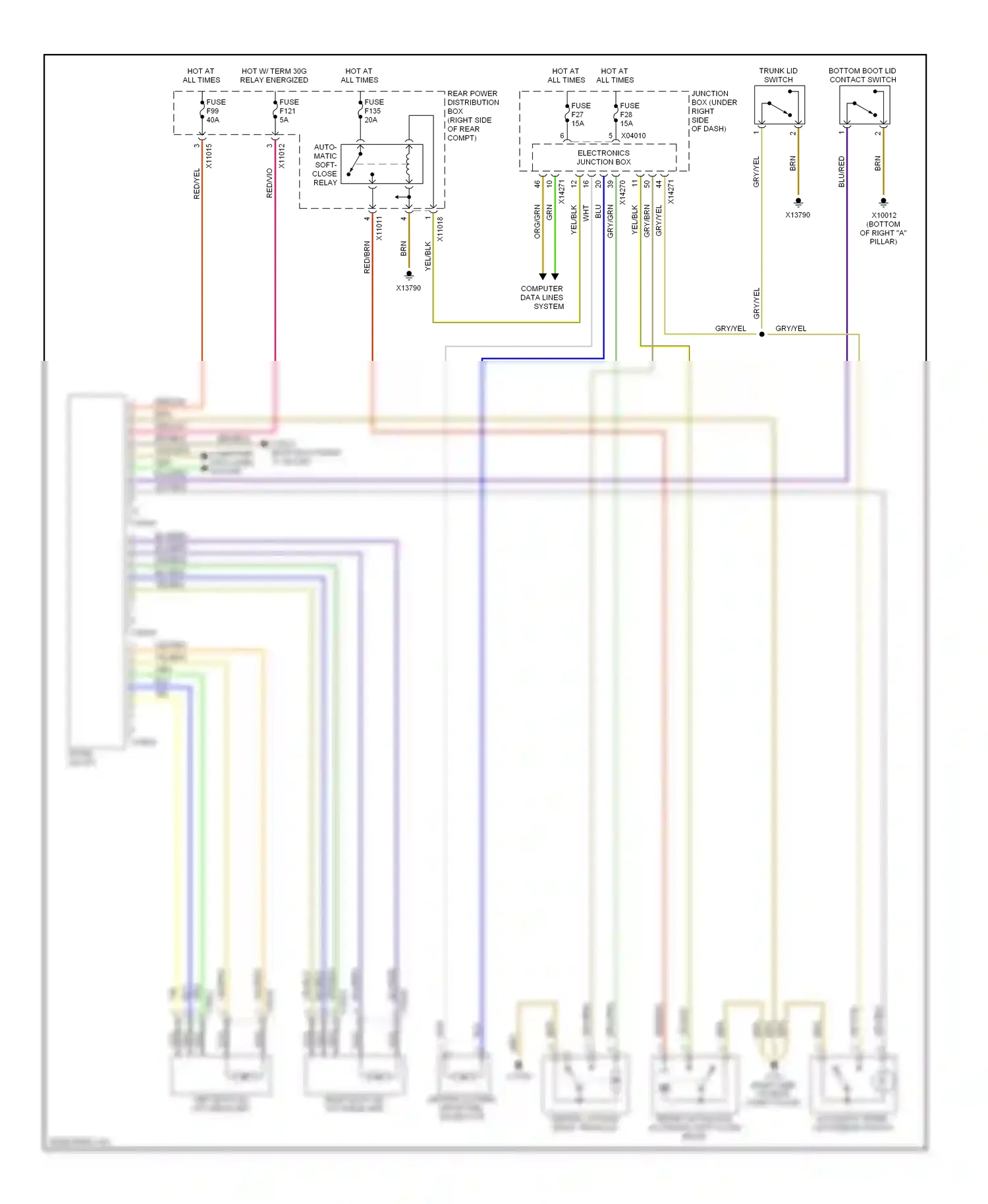 BMW X5 E70 (2006-2010) bottom boot lid contact switch wiring diagram  (1 of 1)