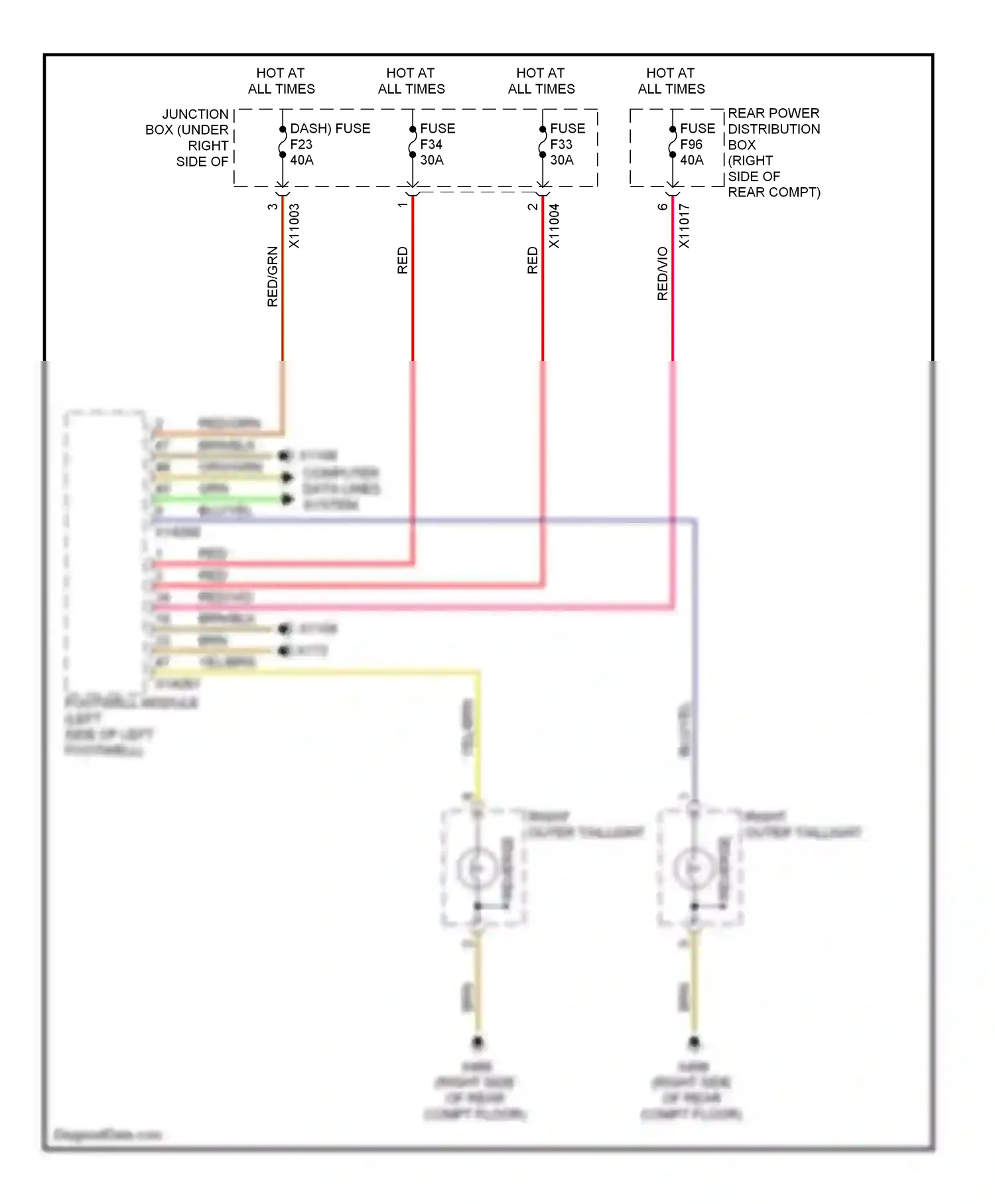 BMW X5 E70 (2006-2010) right outer taillight wiring diagram  (1 of 2)