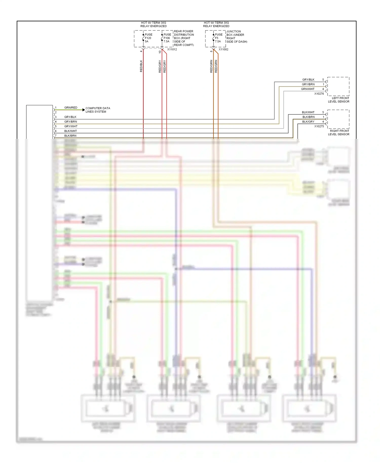 BMW X5 E70 (2006-2010) right rear level sensor wiring diagram  (2 of 2)