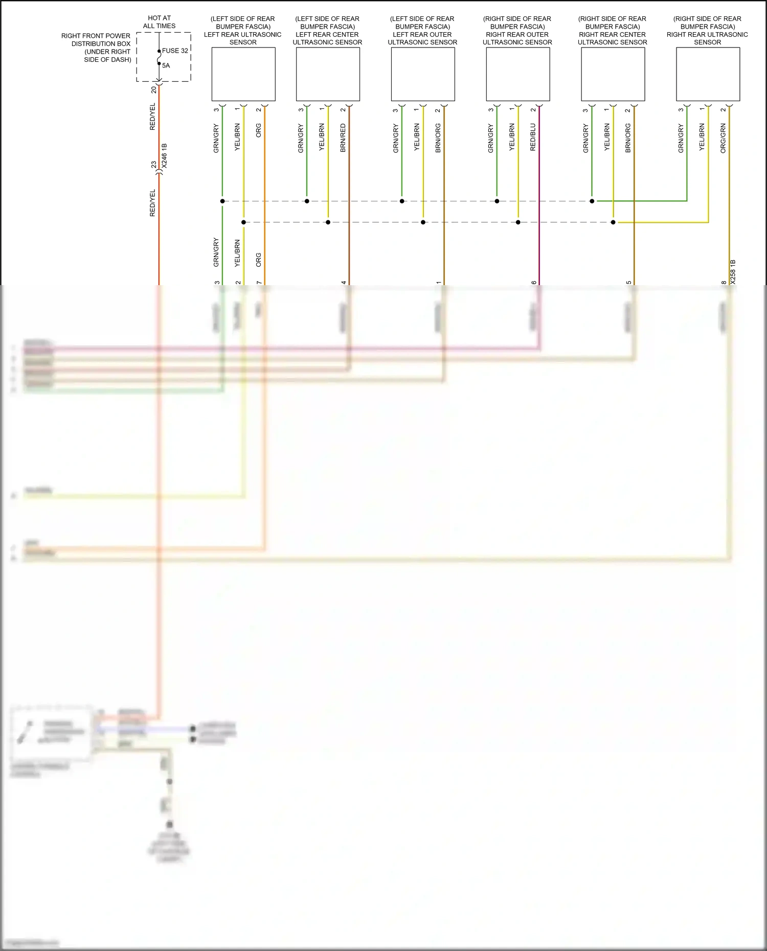 Wiring diagram left rear outer ultrasonic sensor for BMW X5 G05 facelift (2023-2024) (3 of 3)