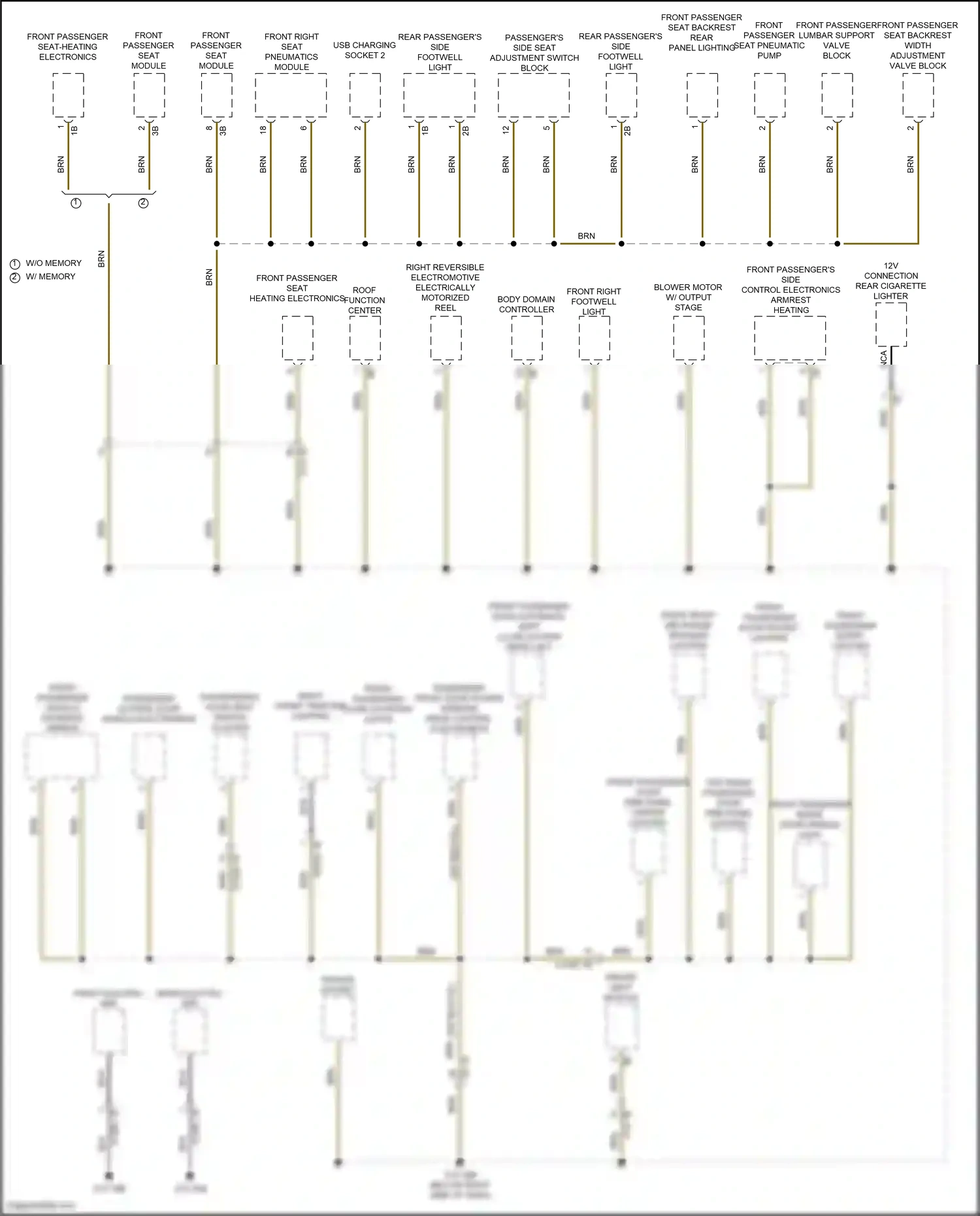 Wiring diagram front passenger seat backrest rear panel lighting for BMW X5 G05 (2018-2023) (2 of 3)