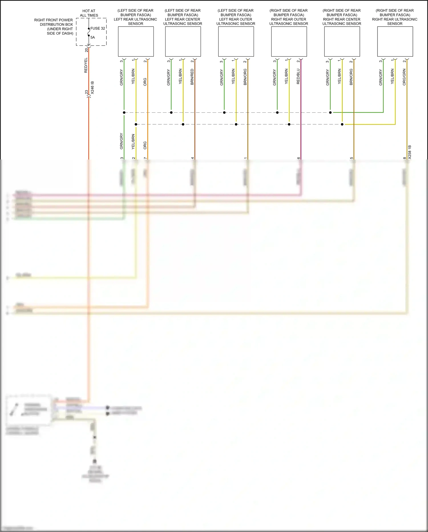 Wiring diagram right rear outer ultrasonic sensor for BMW X5 G05 (2018-2023) (1 of 1)