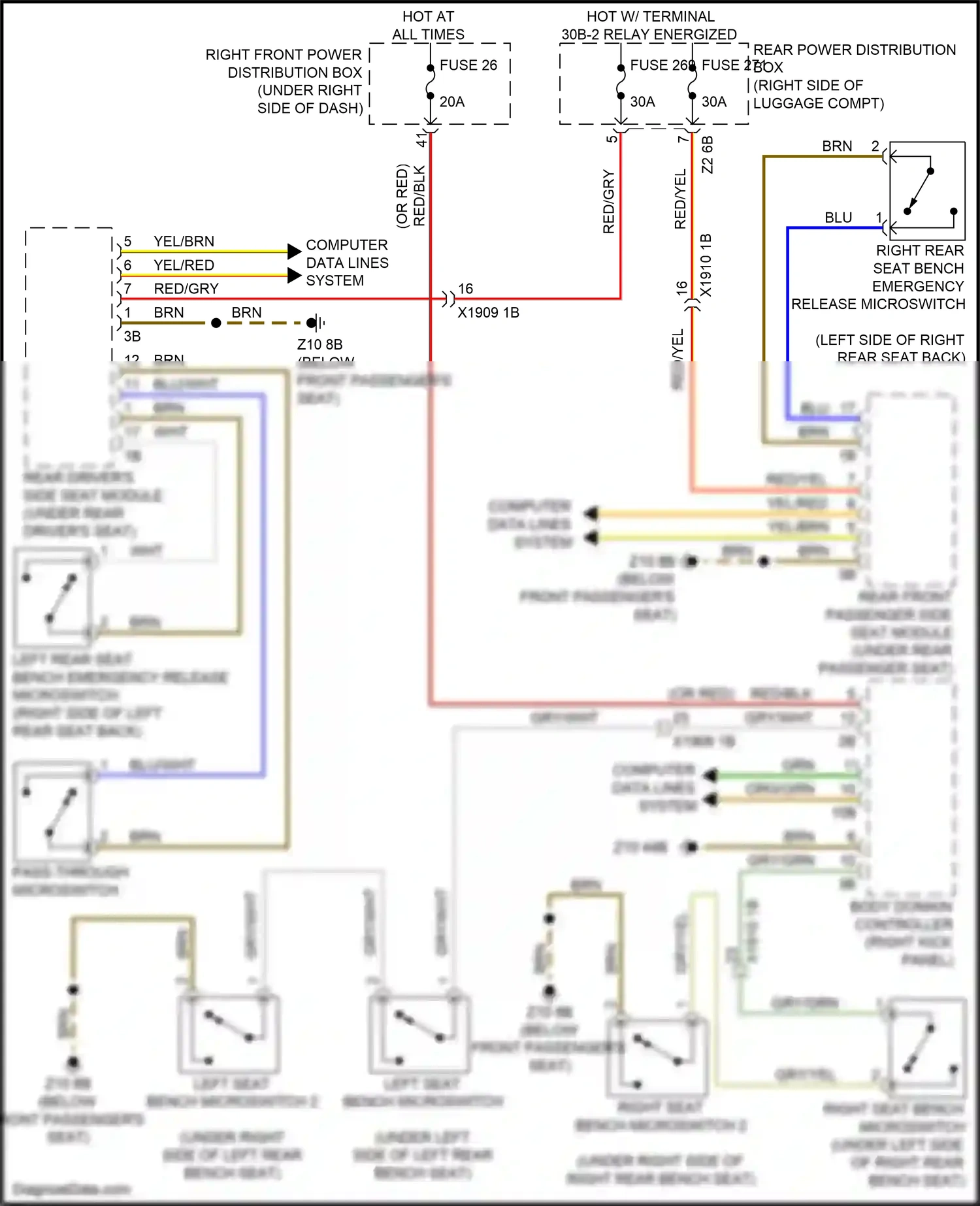 Wiring diagram right seat bench microswitch for BMW X5 G05 (2018-2023) (2 of 2)