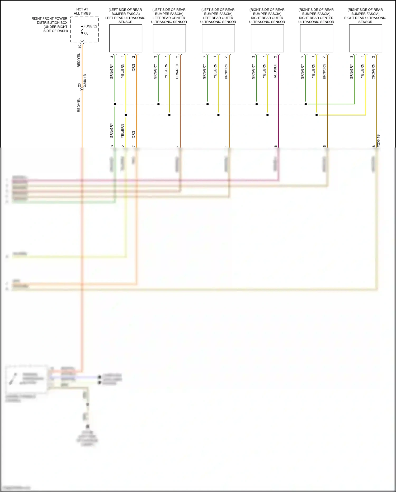 Wiring diagram left rear outer ultrasonic sensor for BMW X5 G18 facelift (2023-2024) (3 of 3)