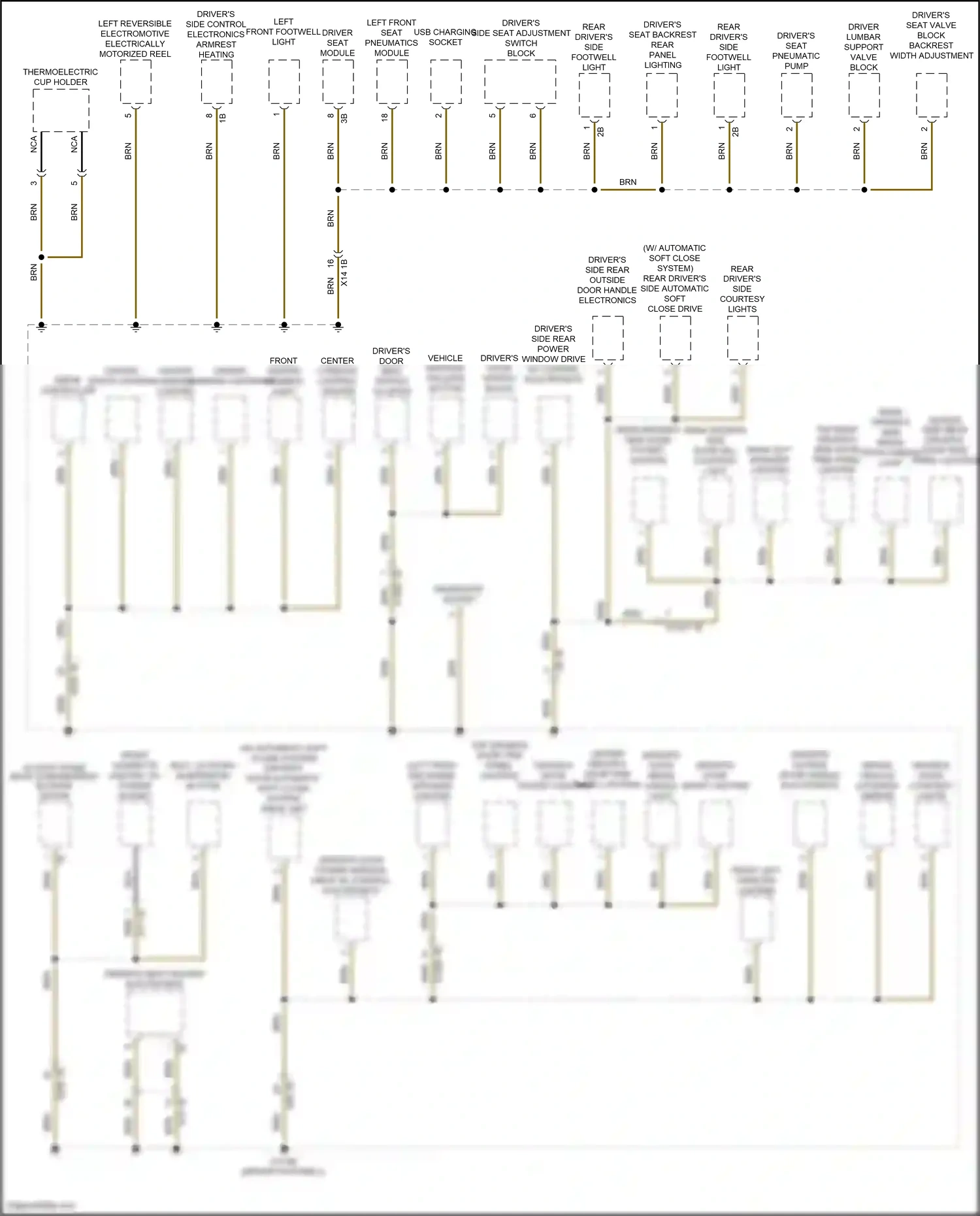 BMW X6 M F96 (2019-2023) left front seat pneumatics module wiring diagram  (1 of 3)