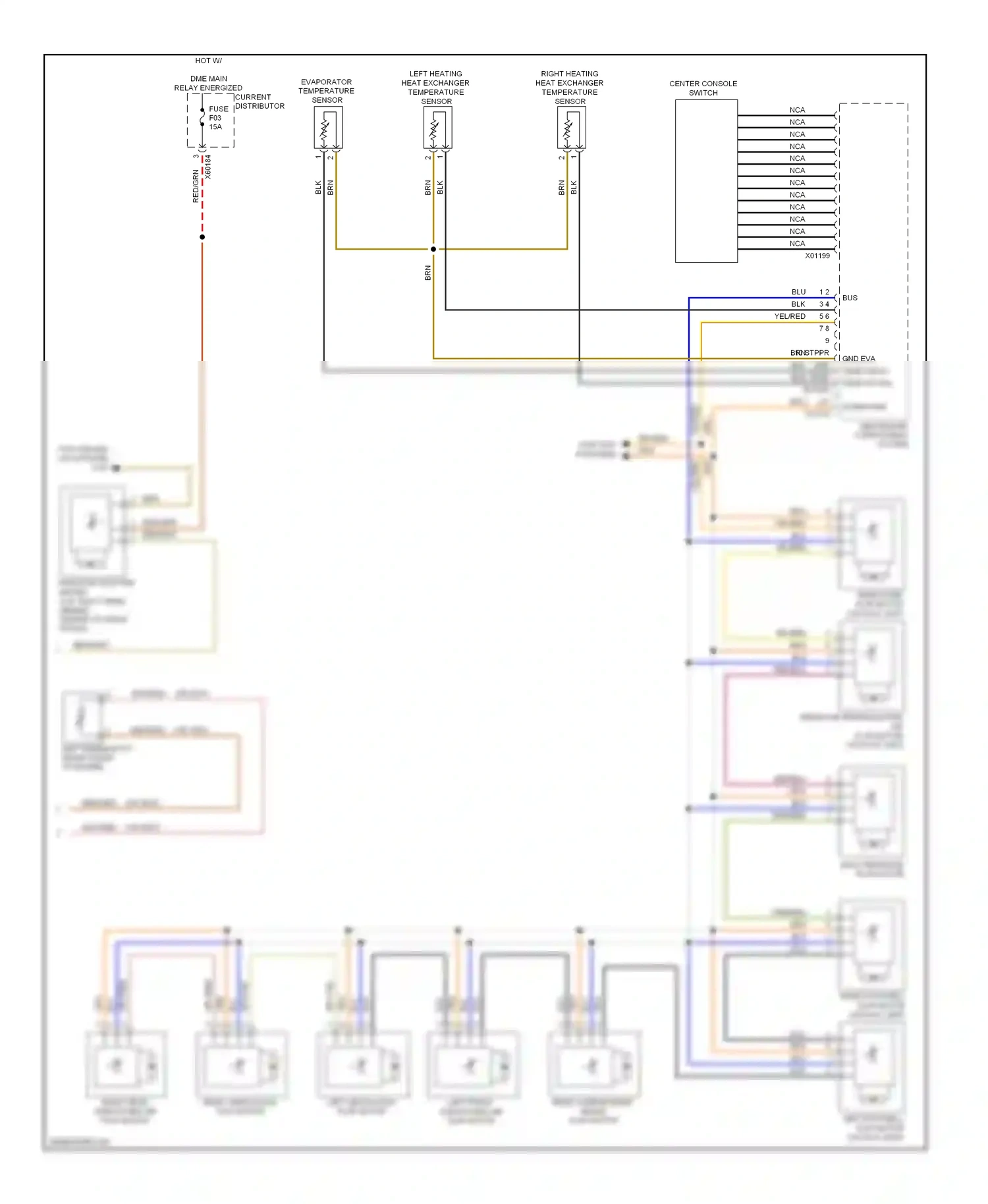 Wiring diagram right heating heat exchanger temperature sensor for BMW X6 E71 facelift (2012-2014) (1 of 2)