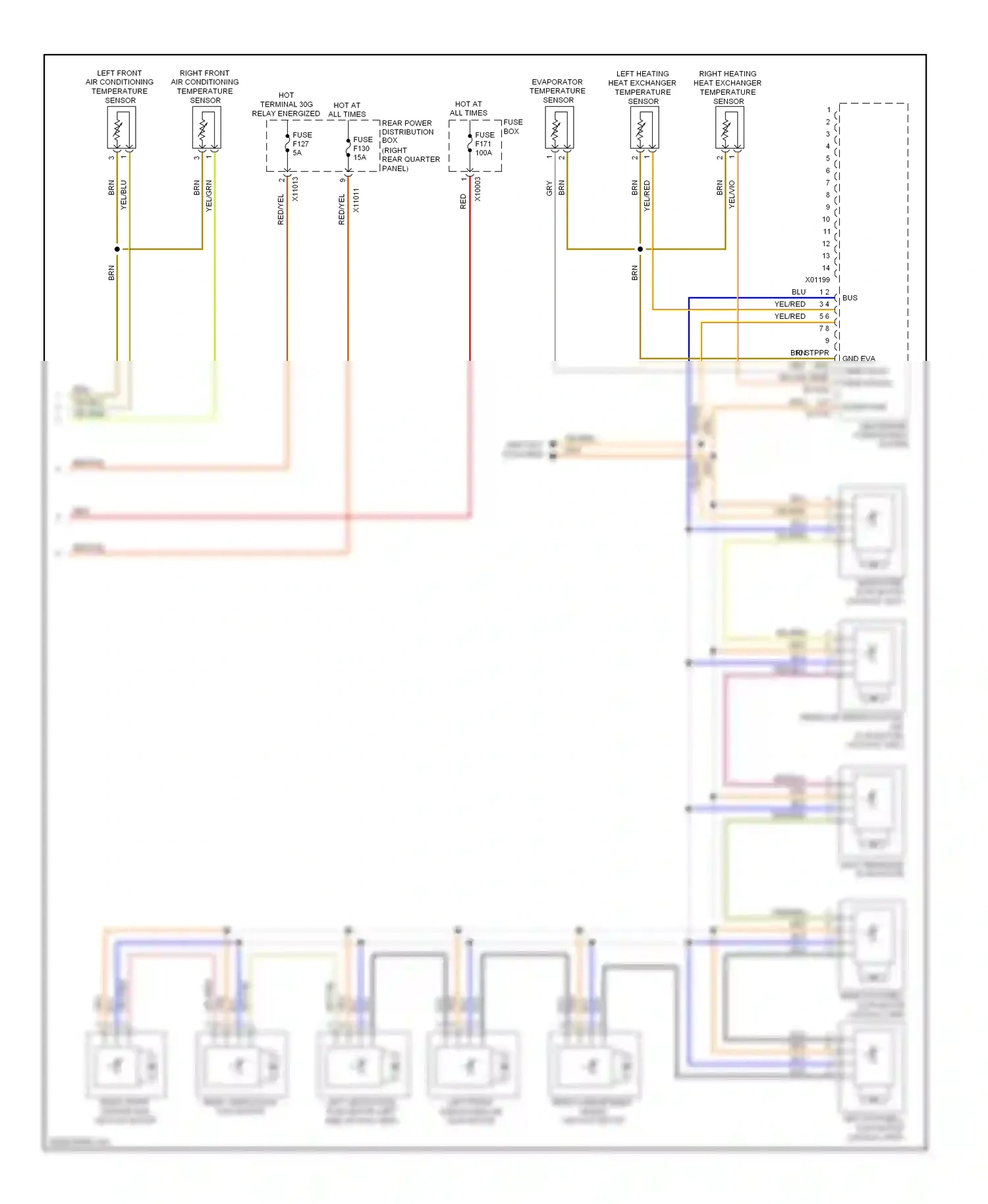 Wiring diagram left front air conditioning temperature sensor for BMW X6 E71 (2007-2012) (2 of 6)