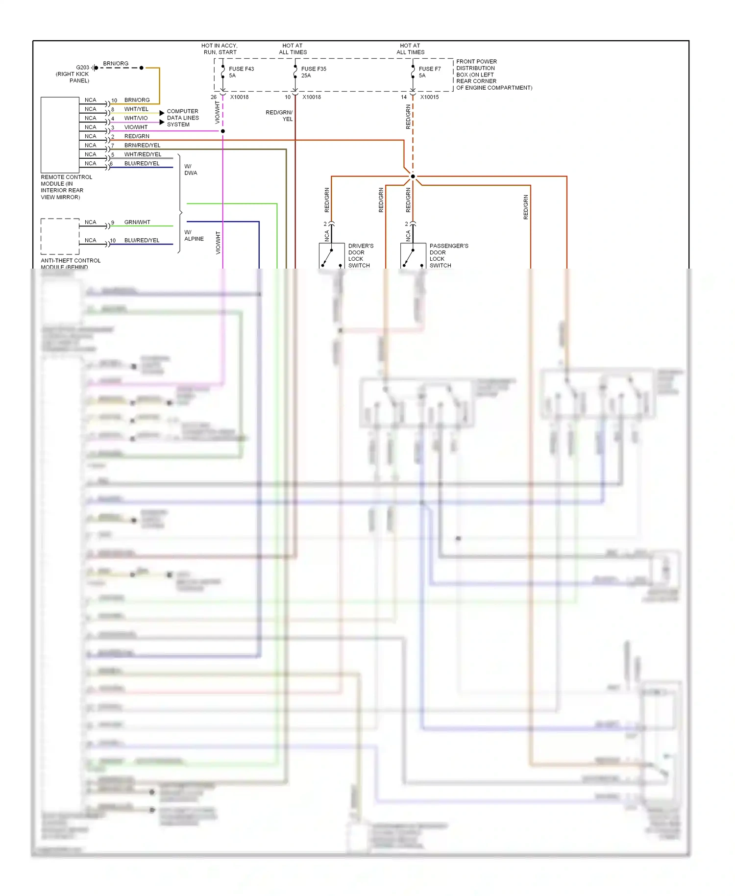 Wiring diagram passengers door lock switch for BMW Z3 E36 facelift (2000-2002) (3 of 3)