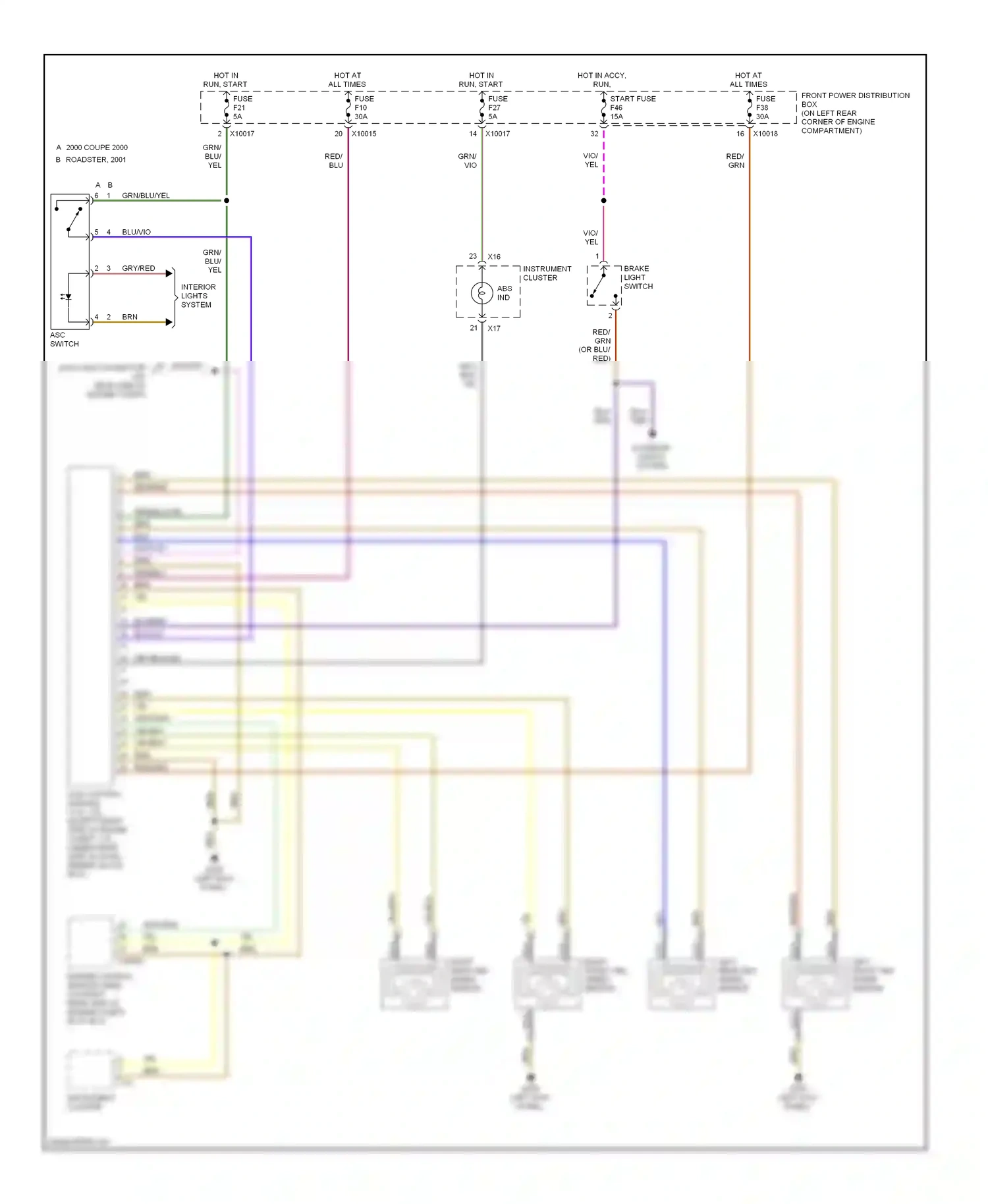 Wiring diagram right rear abs speed sensor for BMW Z3 E36 facelift (2000-2002) (3 of 3)