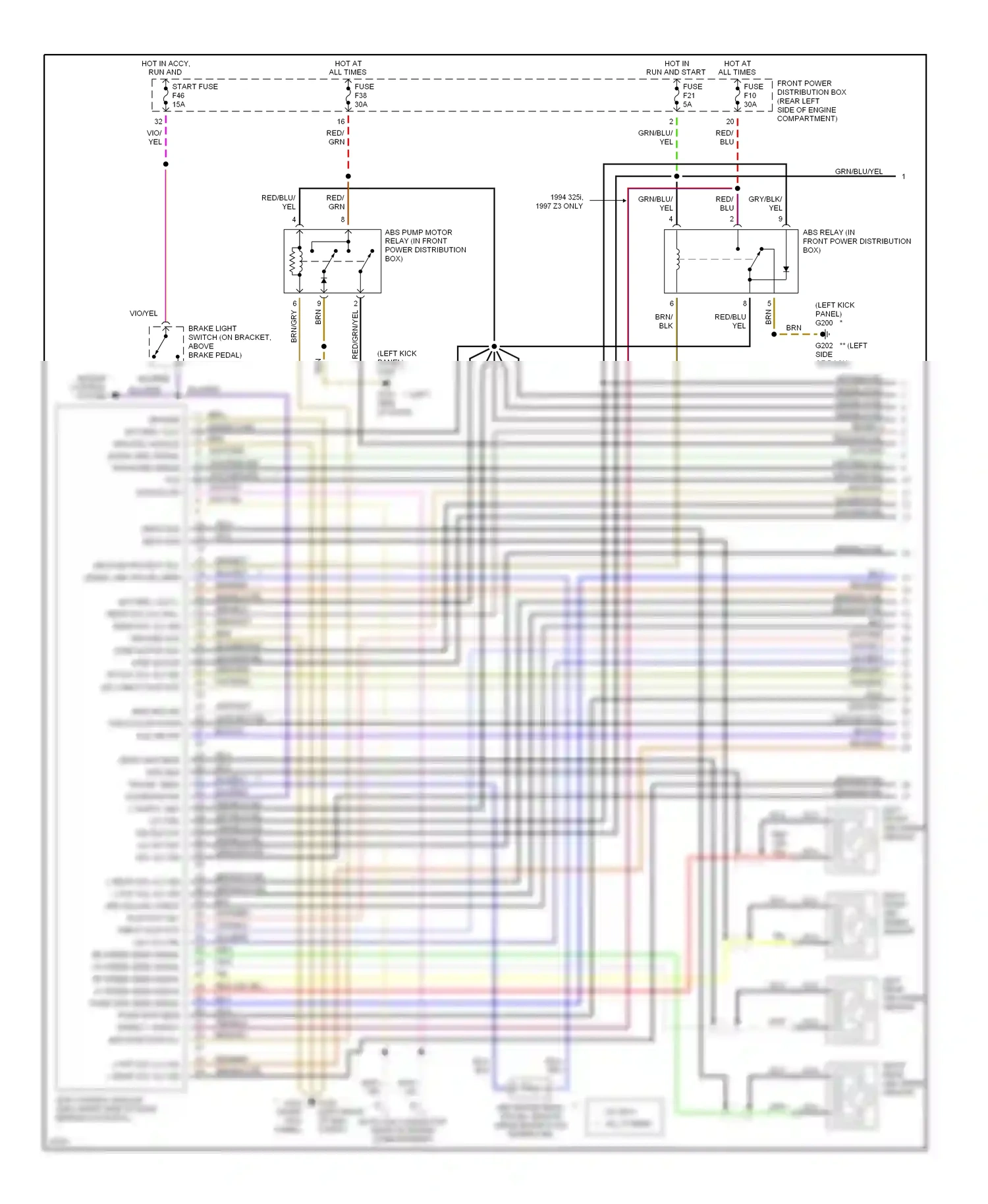 Wiring diagram right front abs speed sensor for BMW Z3 E36 (1995-2000) (2 of 2)