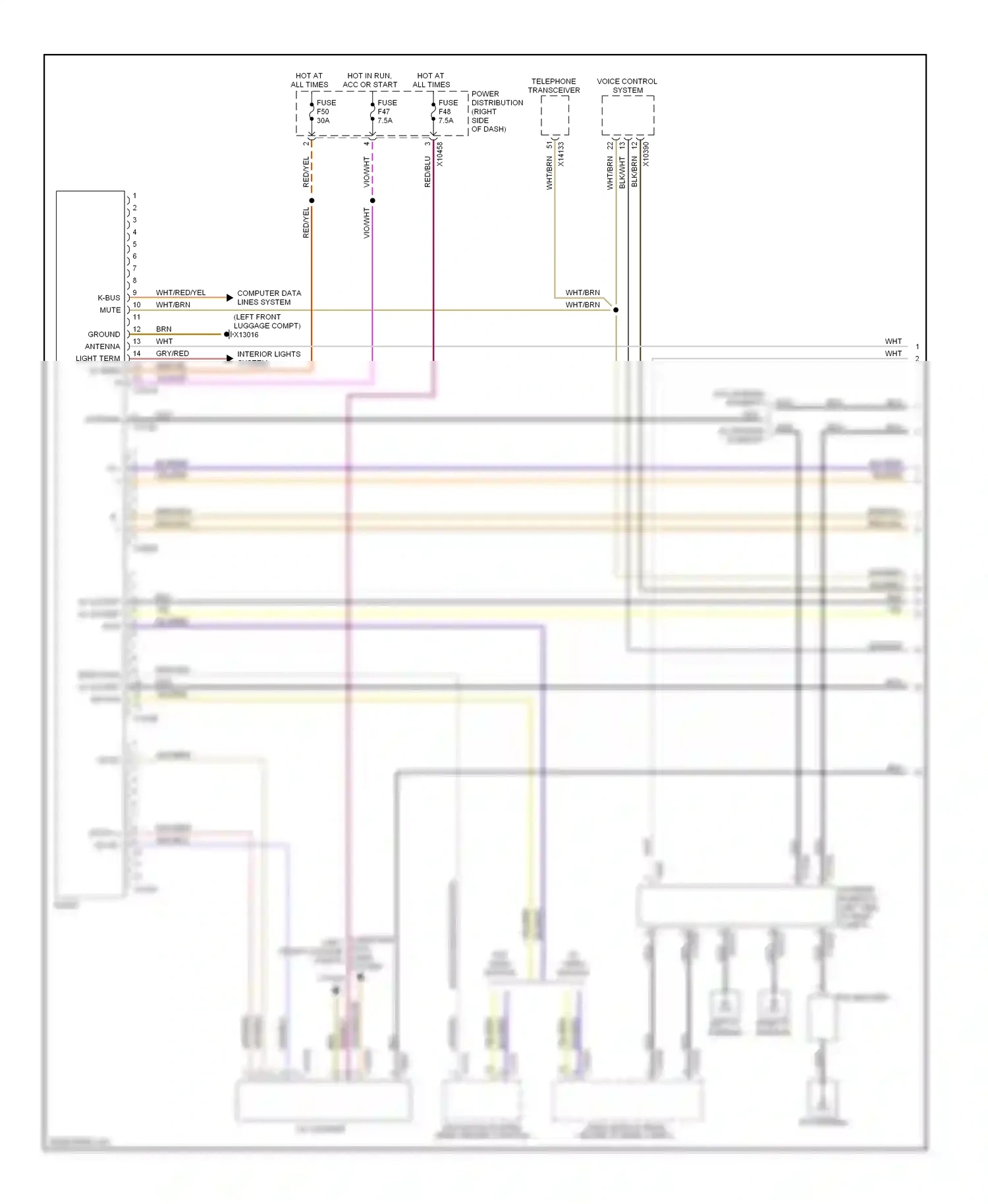 BMW Z4 E85/E86 facelift (2005-2009) computer data lines system (left front luggage compt) wiring diagram  (2 of 2)