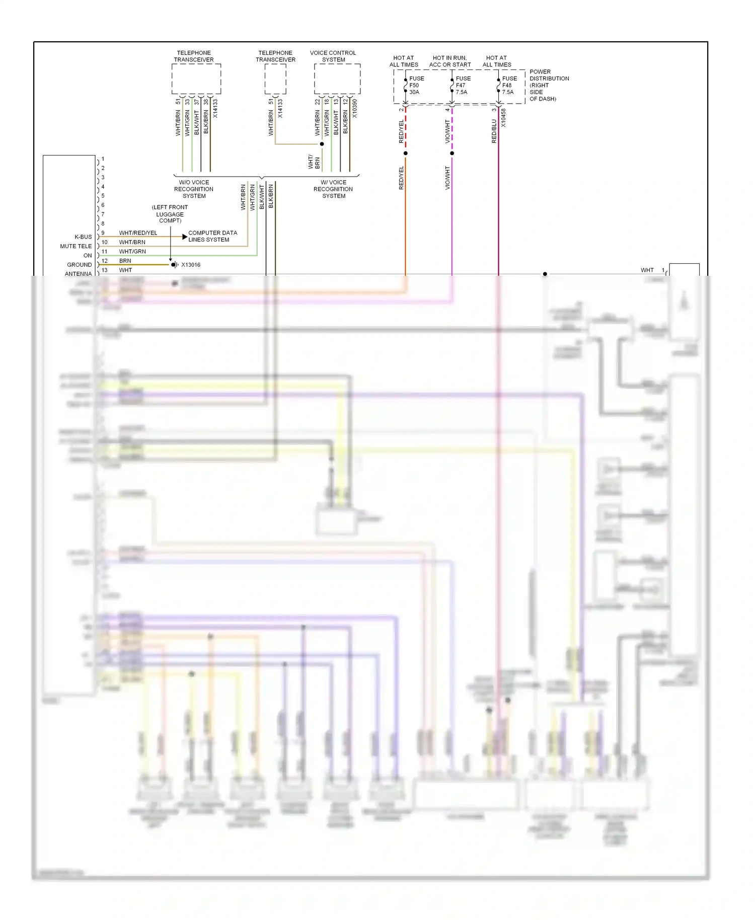 BMW Z4 E85/E86 facelift (2005-2009) computer data lines system (left front luggage compt) wiring diagram  (1 of 2)