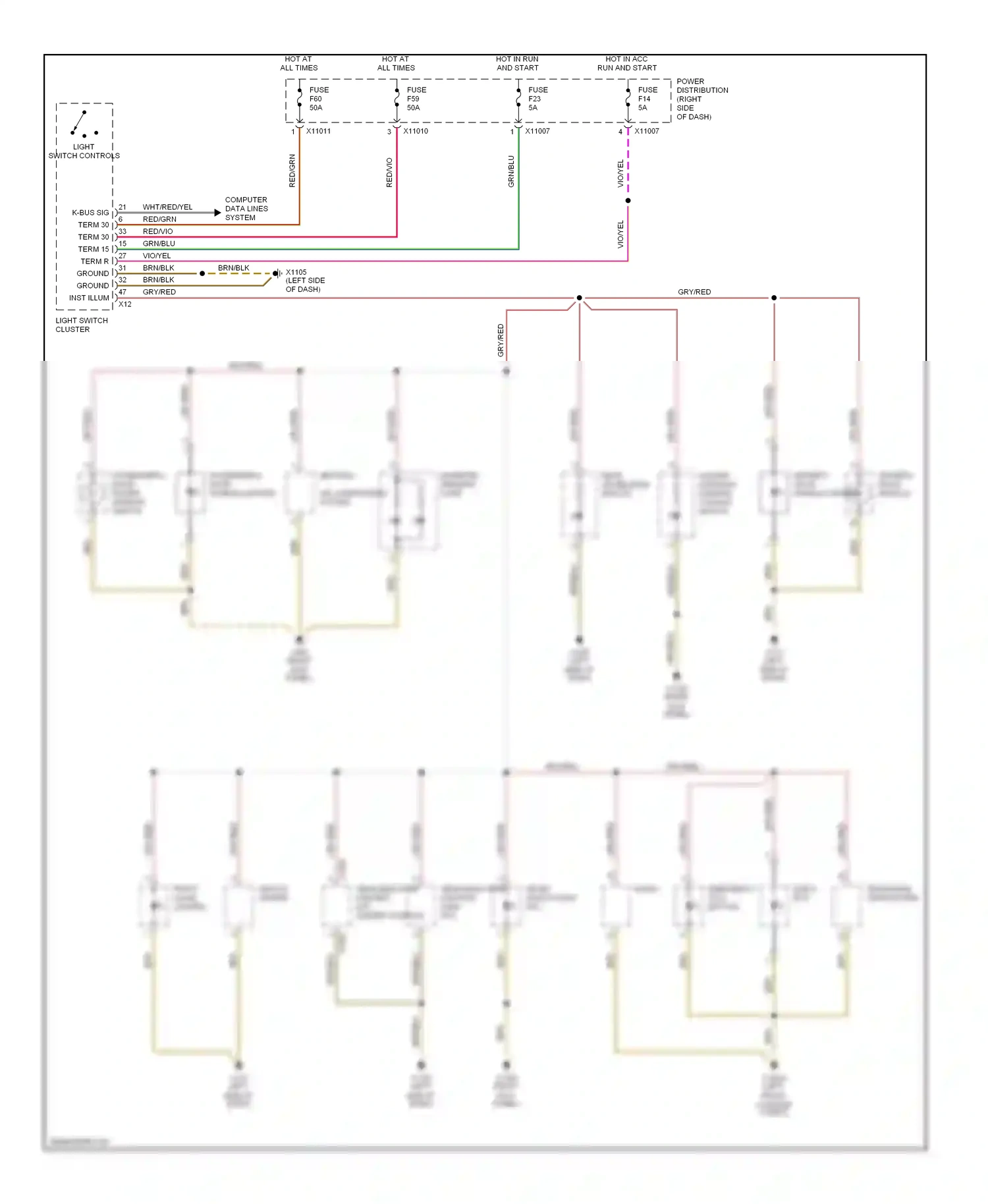 Wiring diagram driver's door handle lighting for BMW Z4 E85/E86 (2002-2005) (2 of 2)
