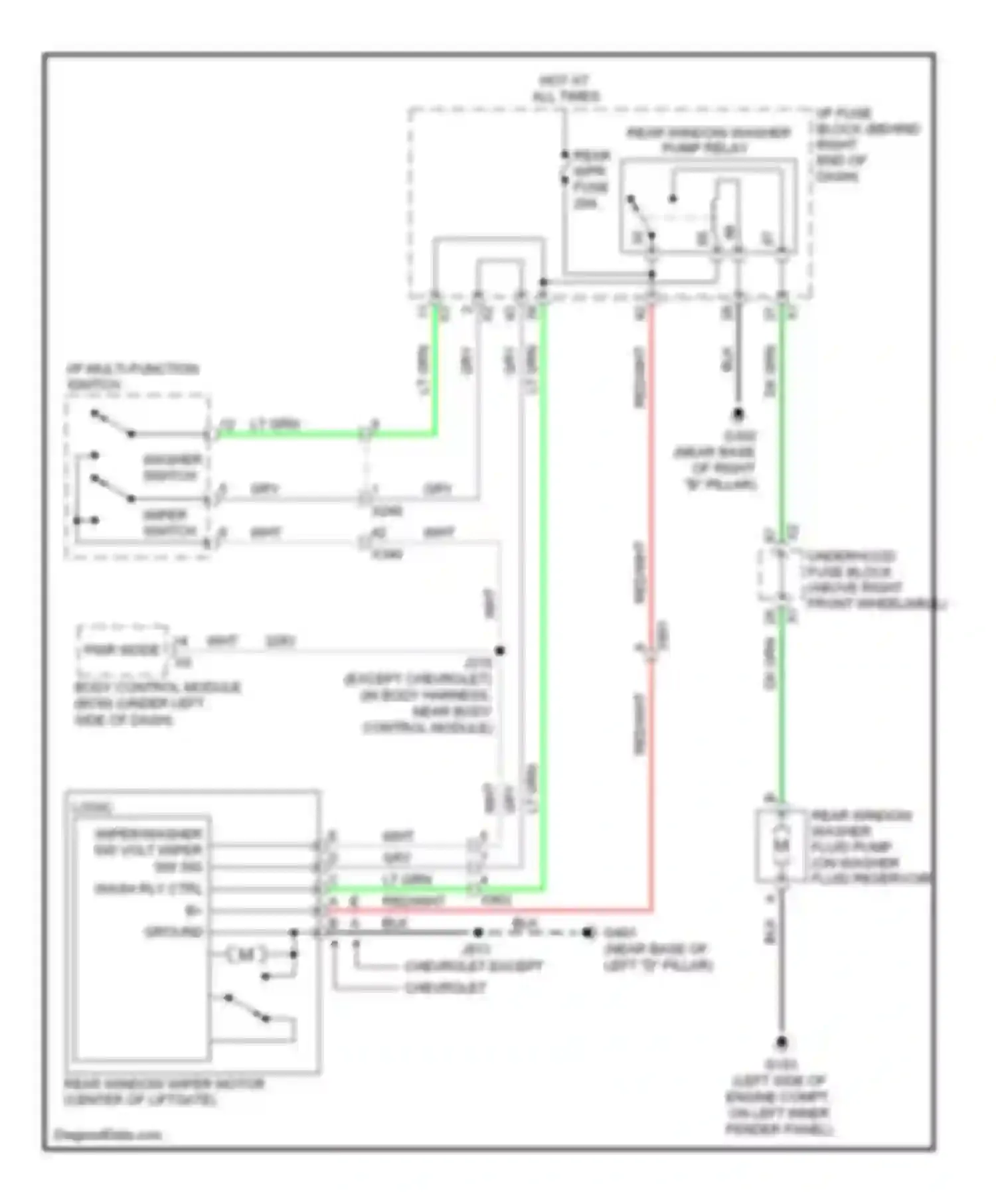 Enclave Buick I (2007-2013): Rear wiper/washer circuit