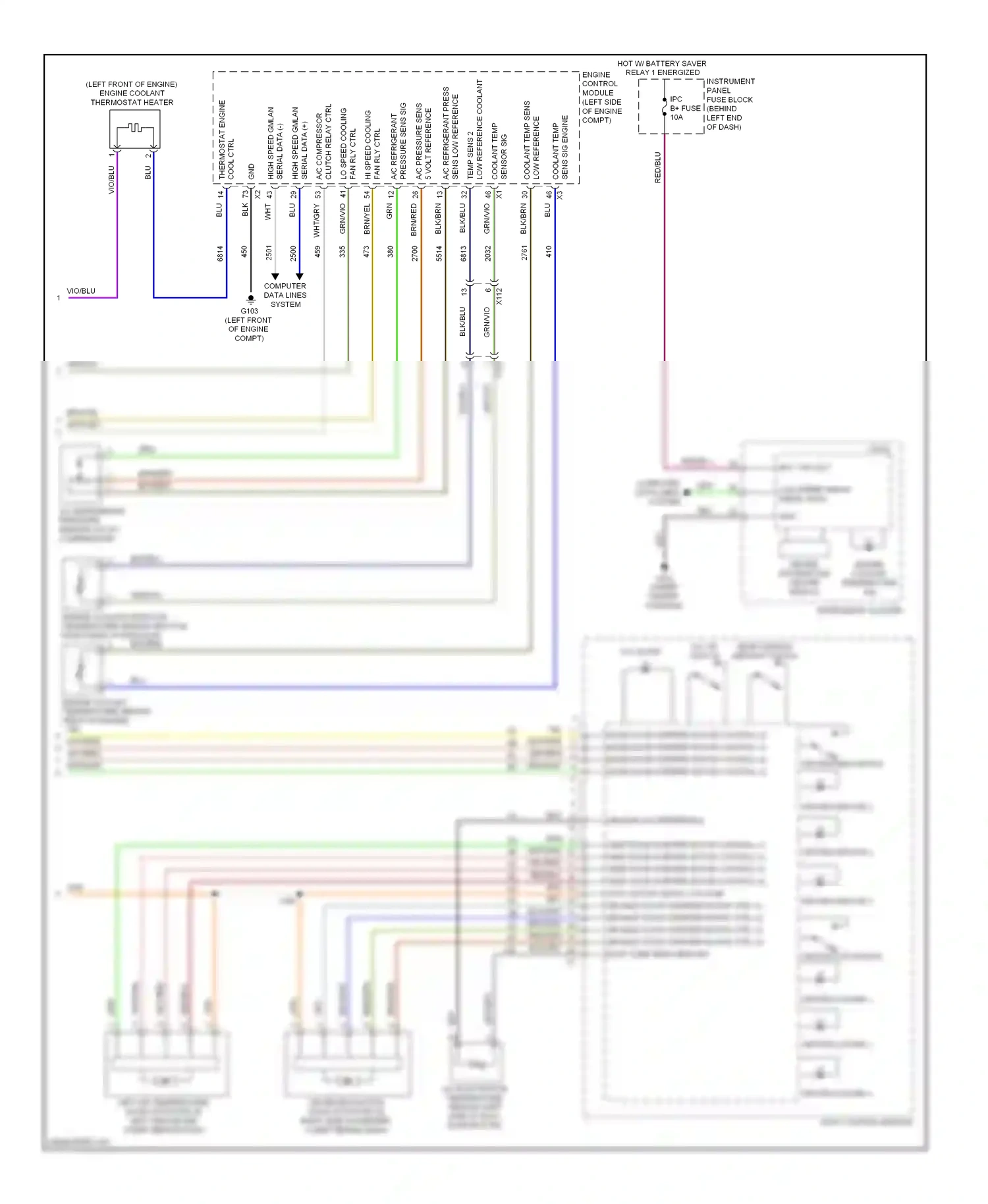 Buick Encore I (2012-2016) engine coolant radiator temperature sensor (bottom right rear of radiator) wiring diagram  (1 of 2)