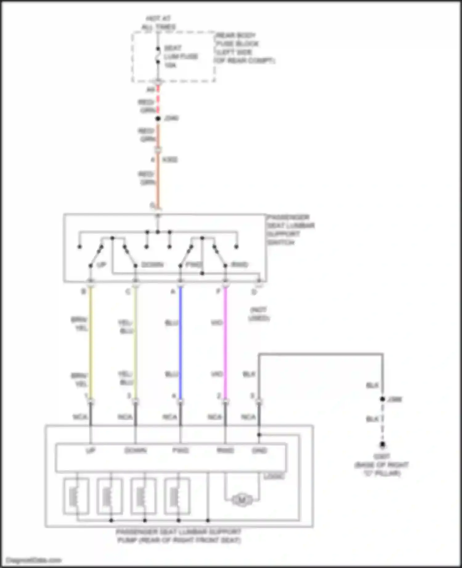 Wiring diagram passenger seat lumbar support switch for Buick Envision I (2016-2018) (1 of 2)