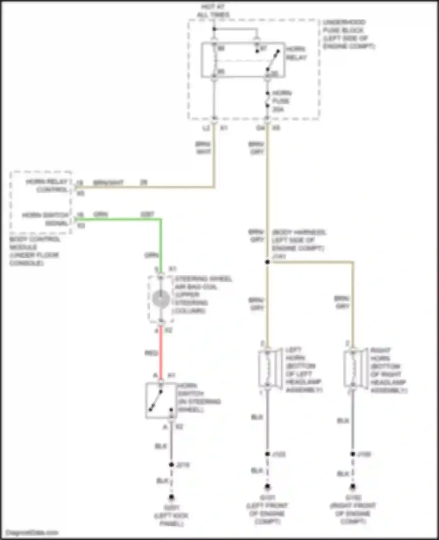 Wiring diagram horn switch signal for Buick LaCrosse III (2016-2019) (1 of 1)