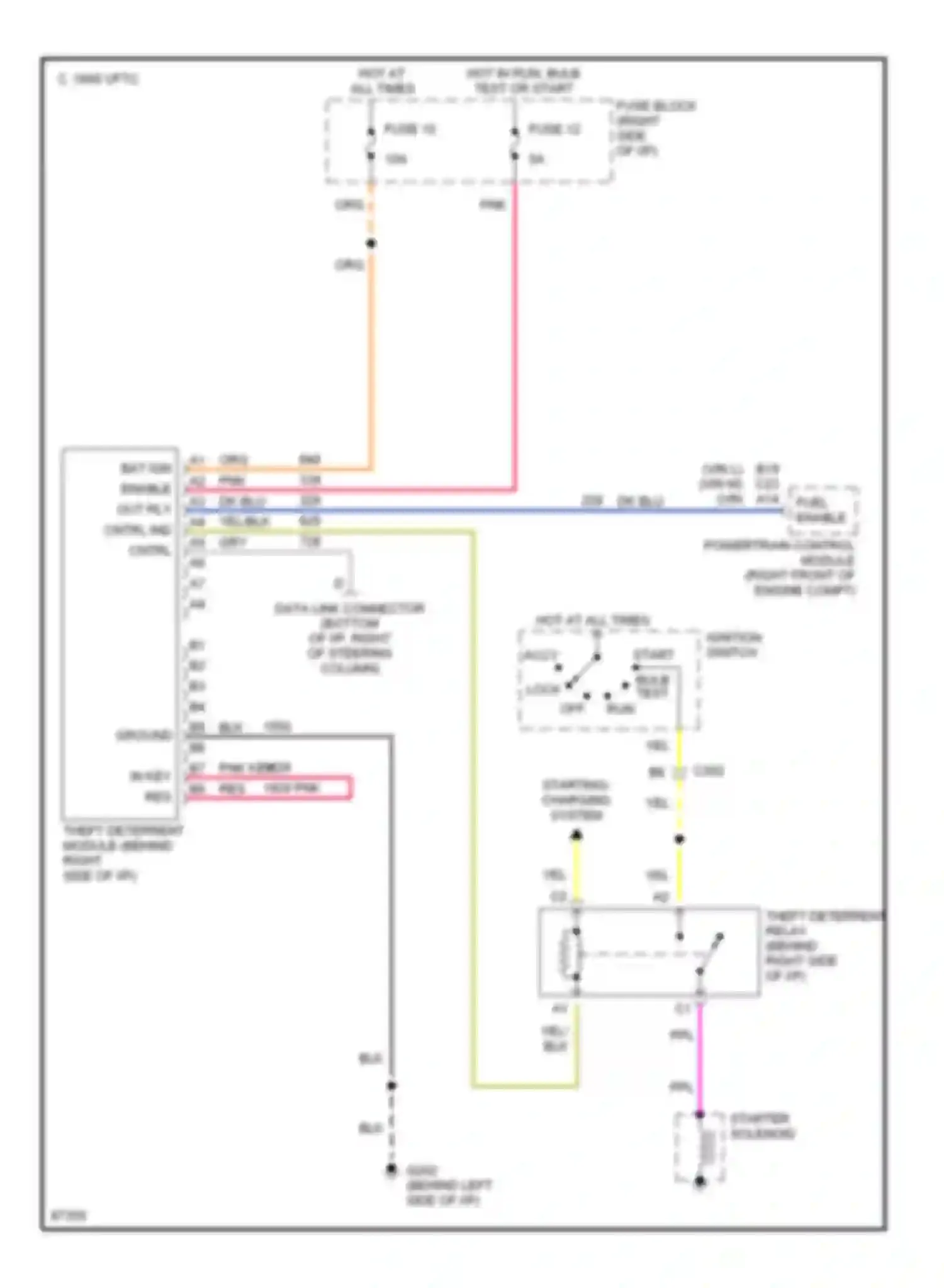 Wiring diagram hot in run, bulb test or start for Buick Regal III (1988-1997) (5 of 22)