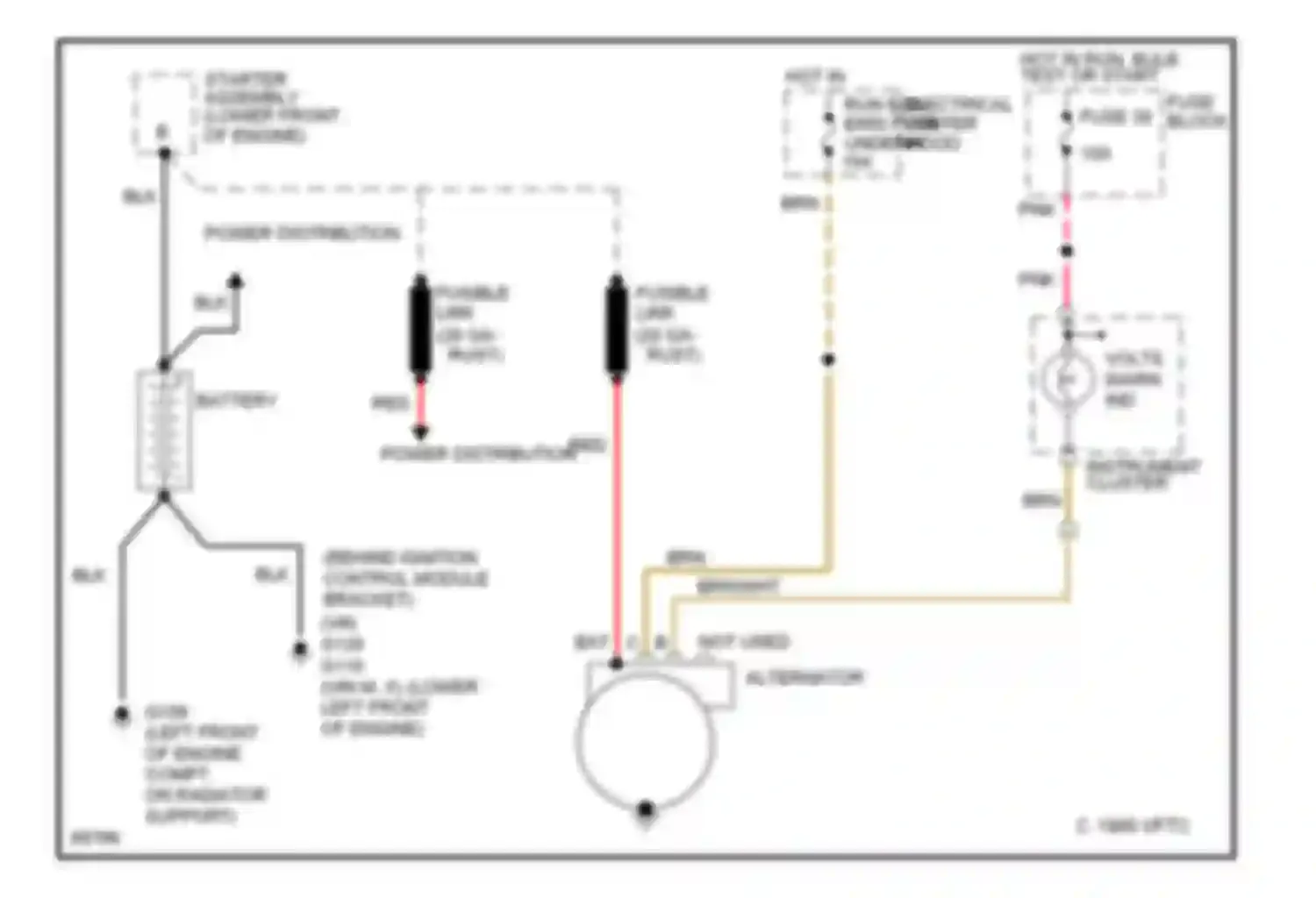 Wiring diagram hot in run, bulb test or start for Buick Regal III (1988-1997) (12 of 22)