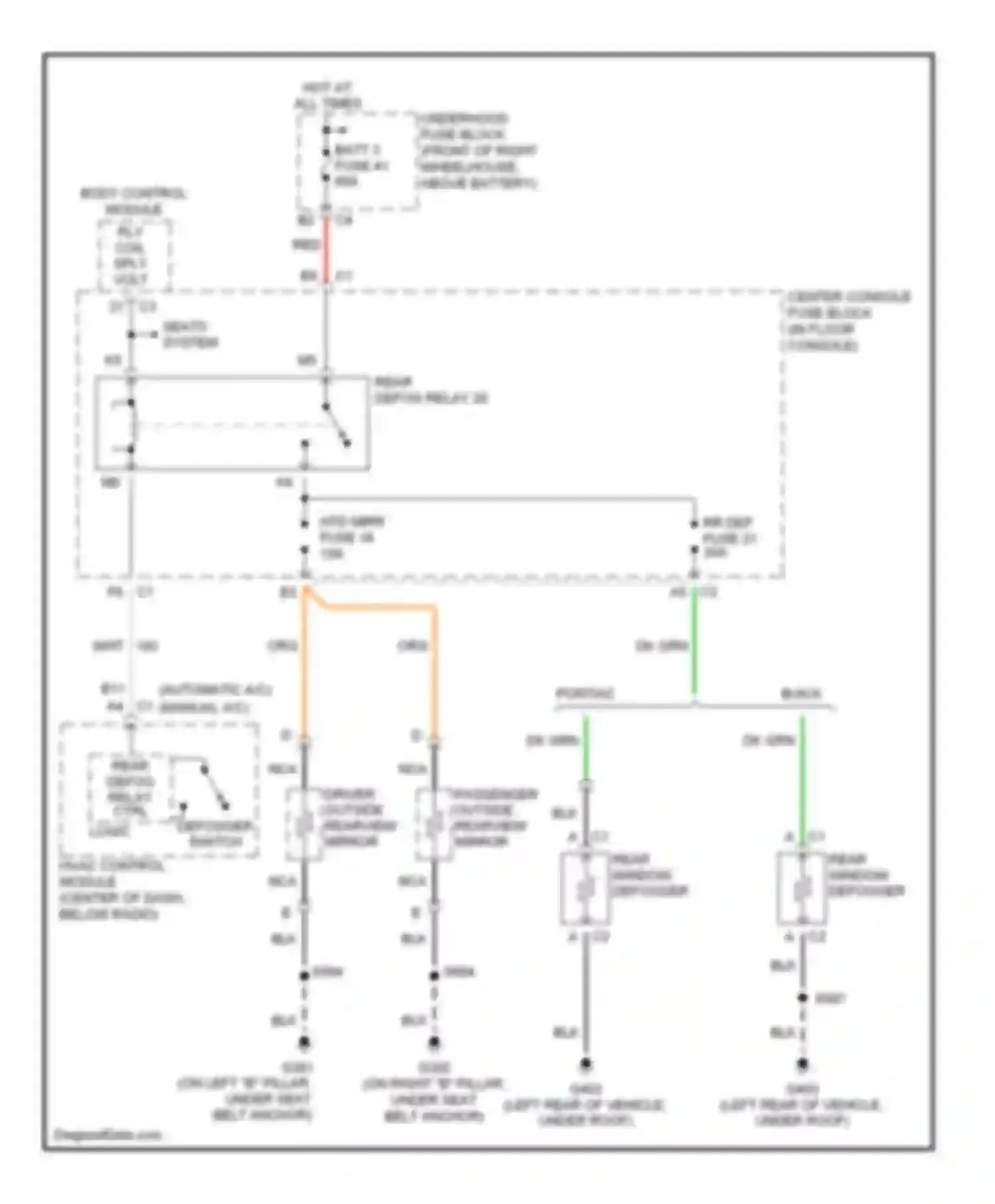 Rendezvous Buick I (2001-2007): Defoggers circuit