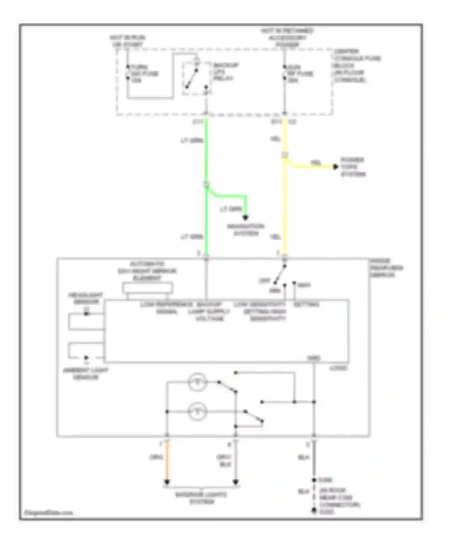 Rendezvous Buick I (2001-2007): Electrochromic mirror circuit