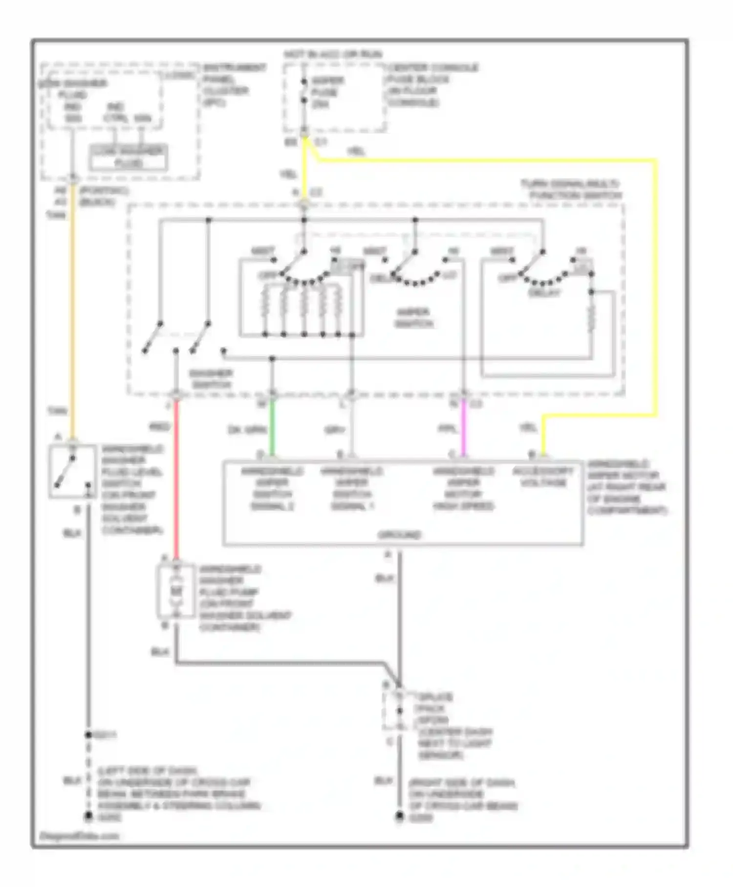 Wiring diagram hot in acc or run for Buick Rendezvous I (2001-2007) (2 of 3)