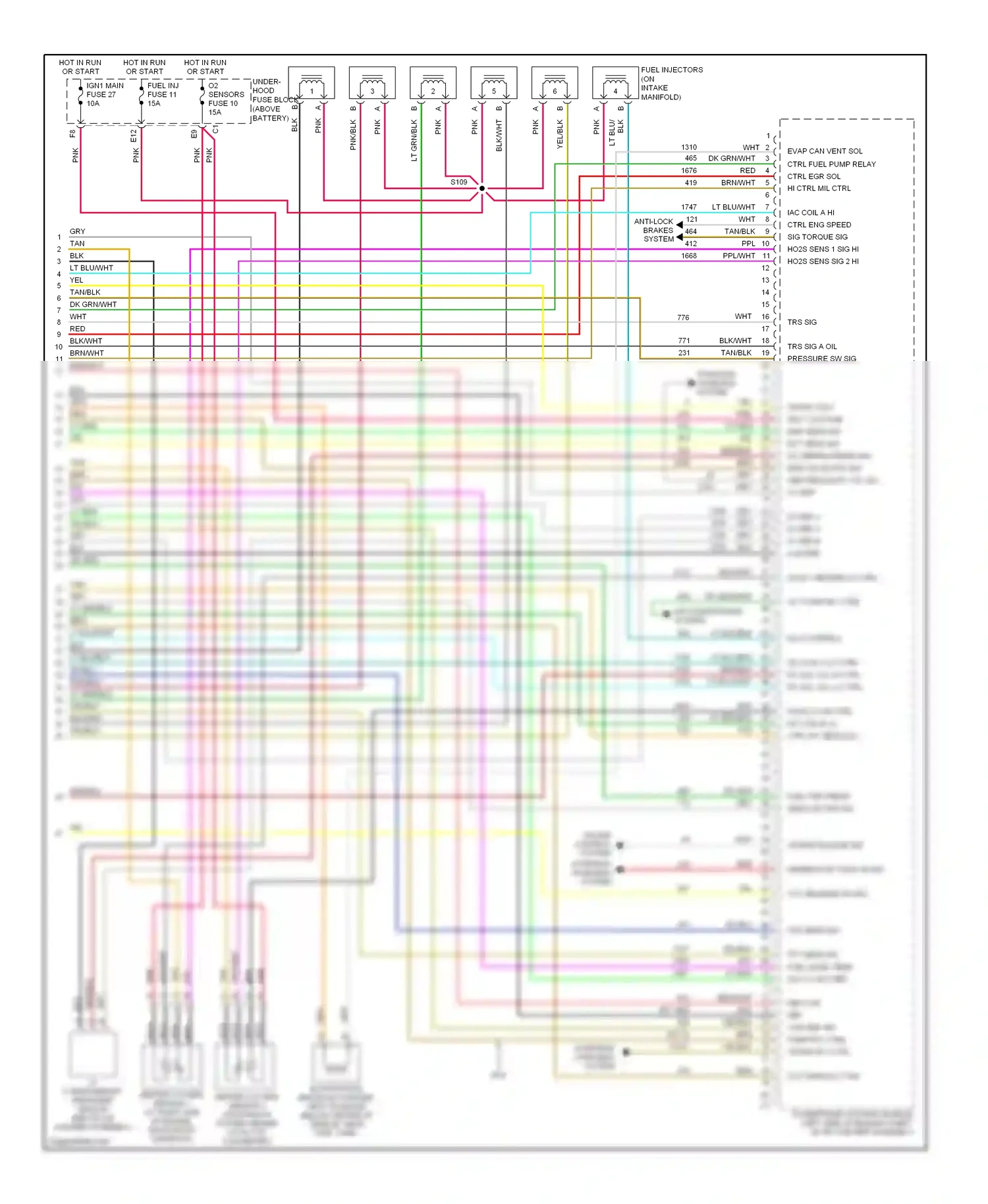 Buick Rendezvous I (2001-2007) powertrain control module (left side of engine compt, in air cleaner assembly) wiring diagram  (1 of 1)