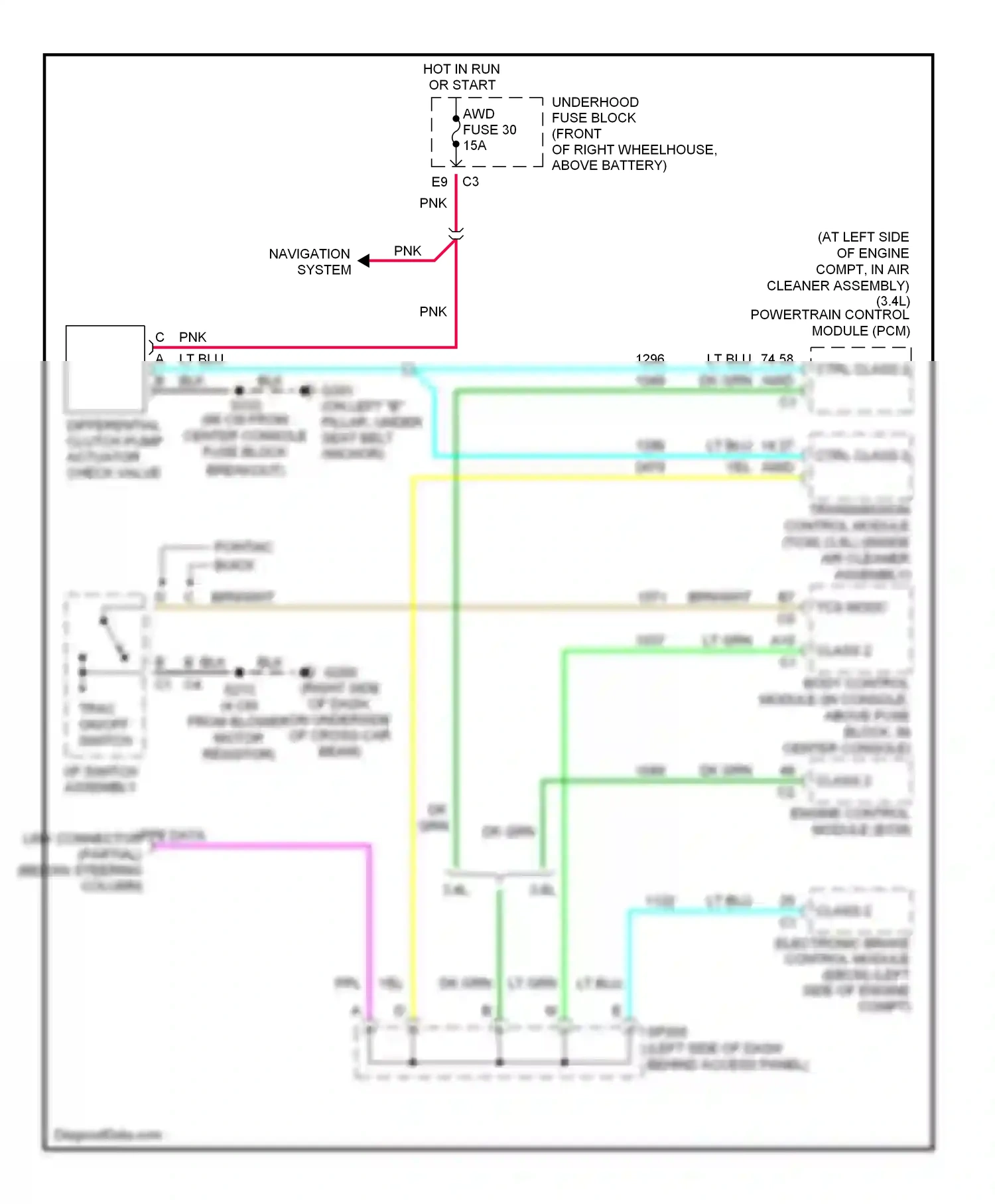 Buick Rendezvous I (2001-2007) ppl data link connector (partial) (below steering column) wiring diagram  (2 of 2)