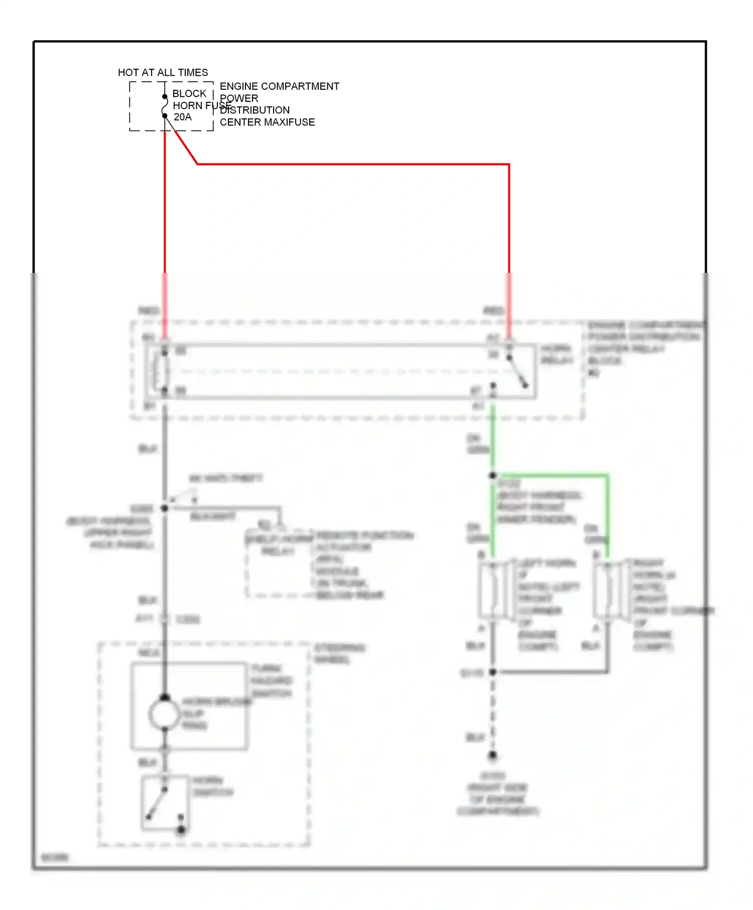 Buick Riviera VIII (1994-1999) remote function actuator (rfa) module (in trunk, below rear shelf) horn relay wiring diagram  (1 of 1)