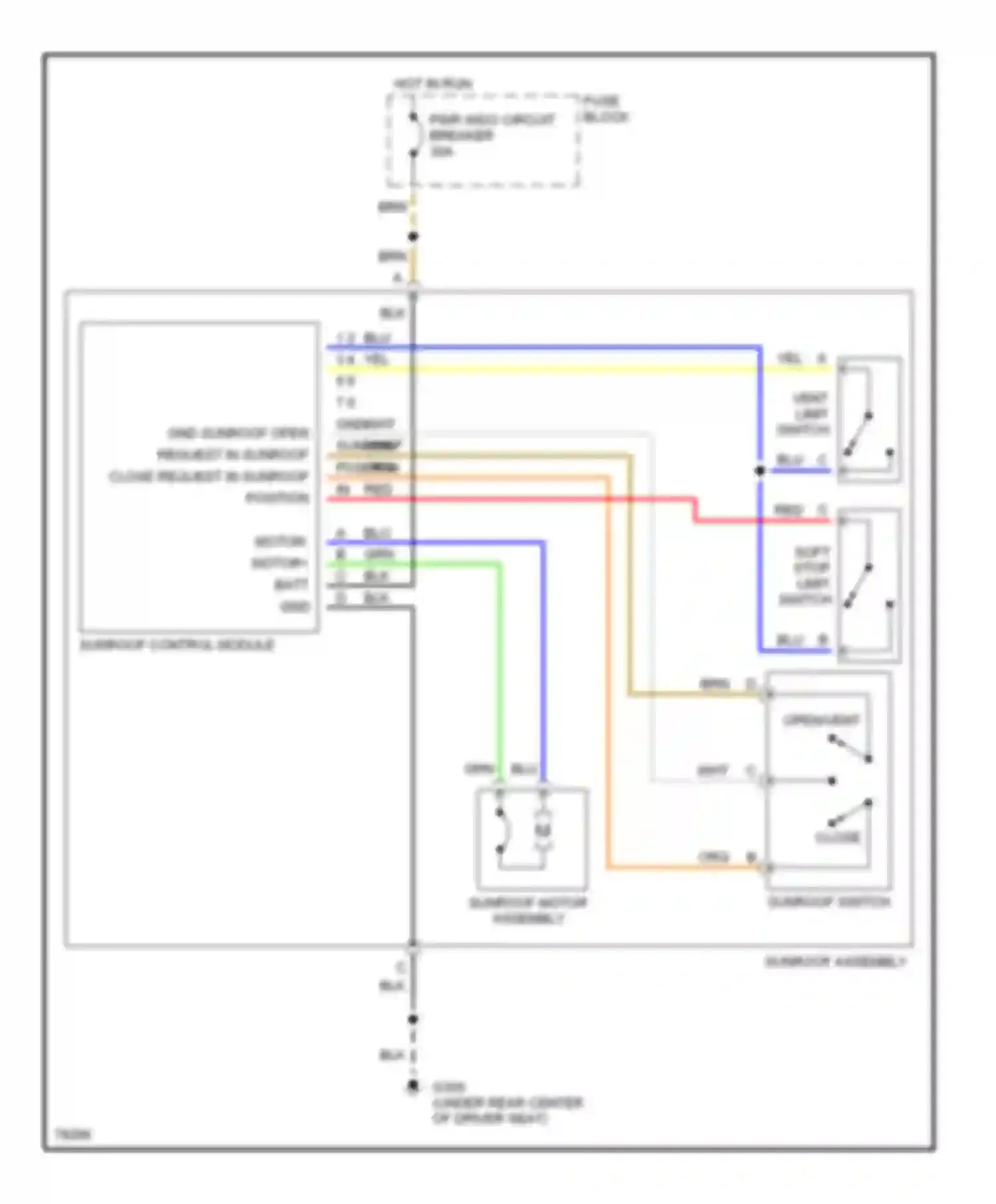 Wiring diagram 1 2 3 4 5 6 7 8 gnd sunroof position in for Buick Skylark VII (1992-1998) (1 of 1)