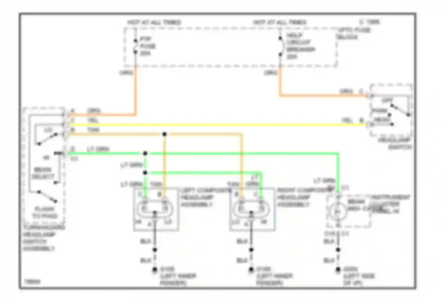 Wiring diagram instrument cluster panel hi beam indi- cator for Buick Skylark VII (1992-1998) (1 of 1)