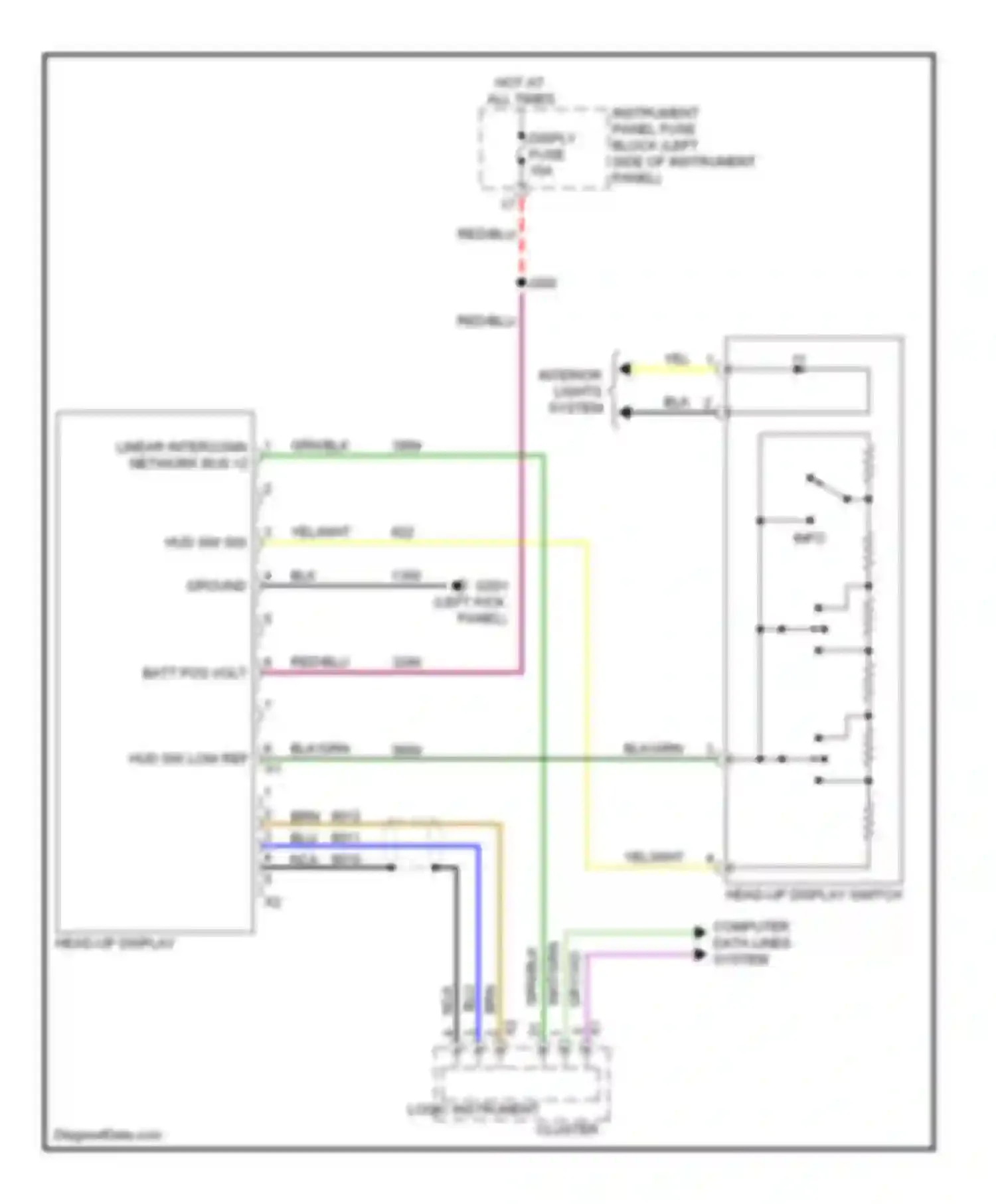 Wiring diagram head-up display switch for Cadillac ATS I (2012-2014)