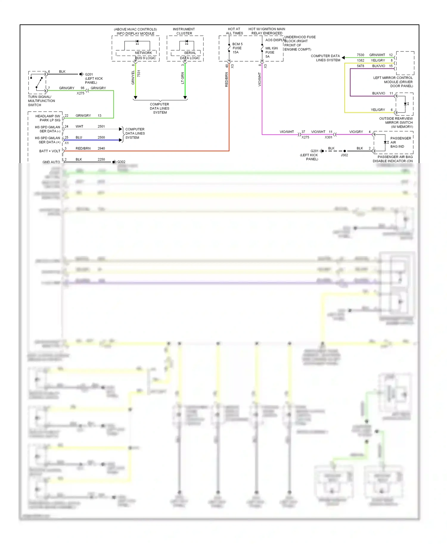 Cadillac ATS I (2012-2014) left mirror control module (driver door panel) wiring diagram  (1 of 2)