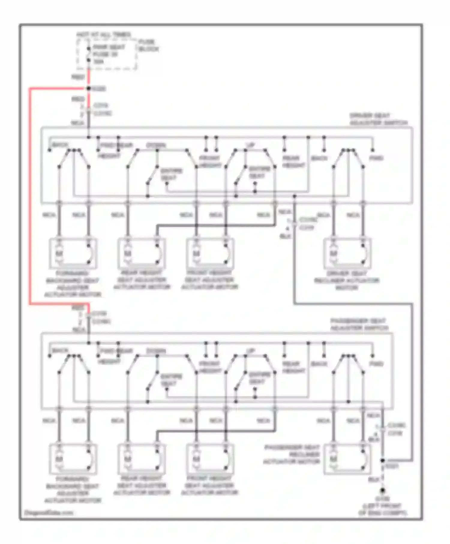 Catera Cadillac I (1996-2001): 6-way & recliner power seat circuit
