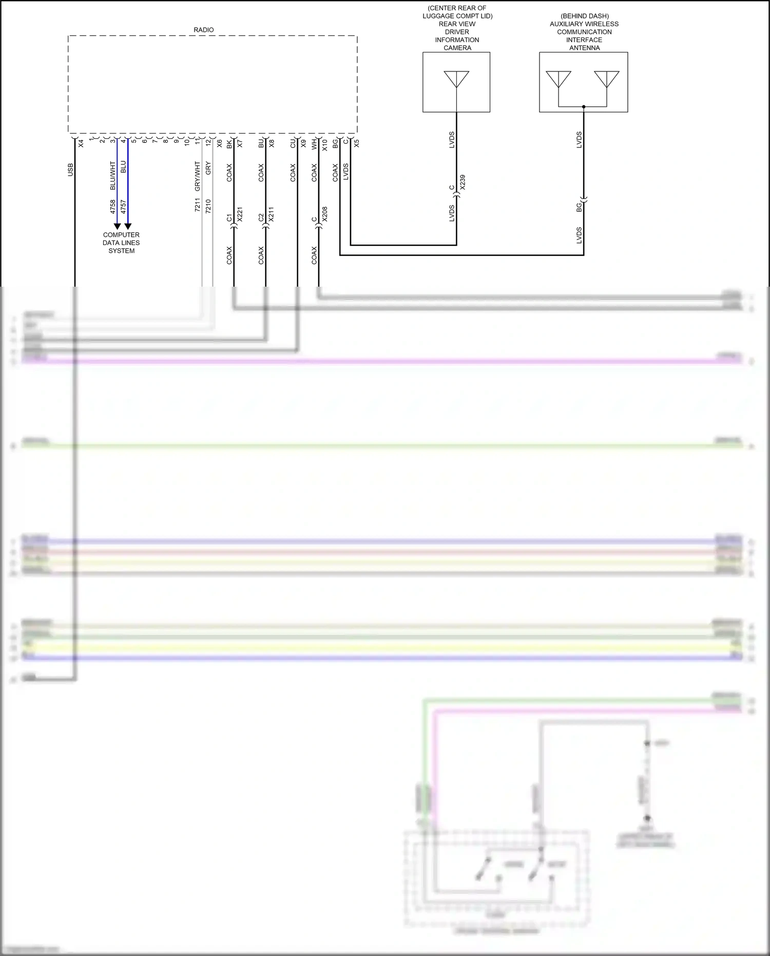 Cadillac CT4-V I (2019-2024) auxiliary wireless communication interface antenna wiring diagram  (1 of 2)