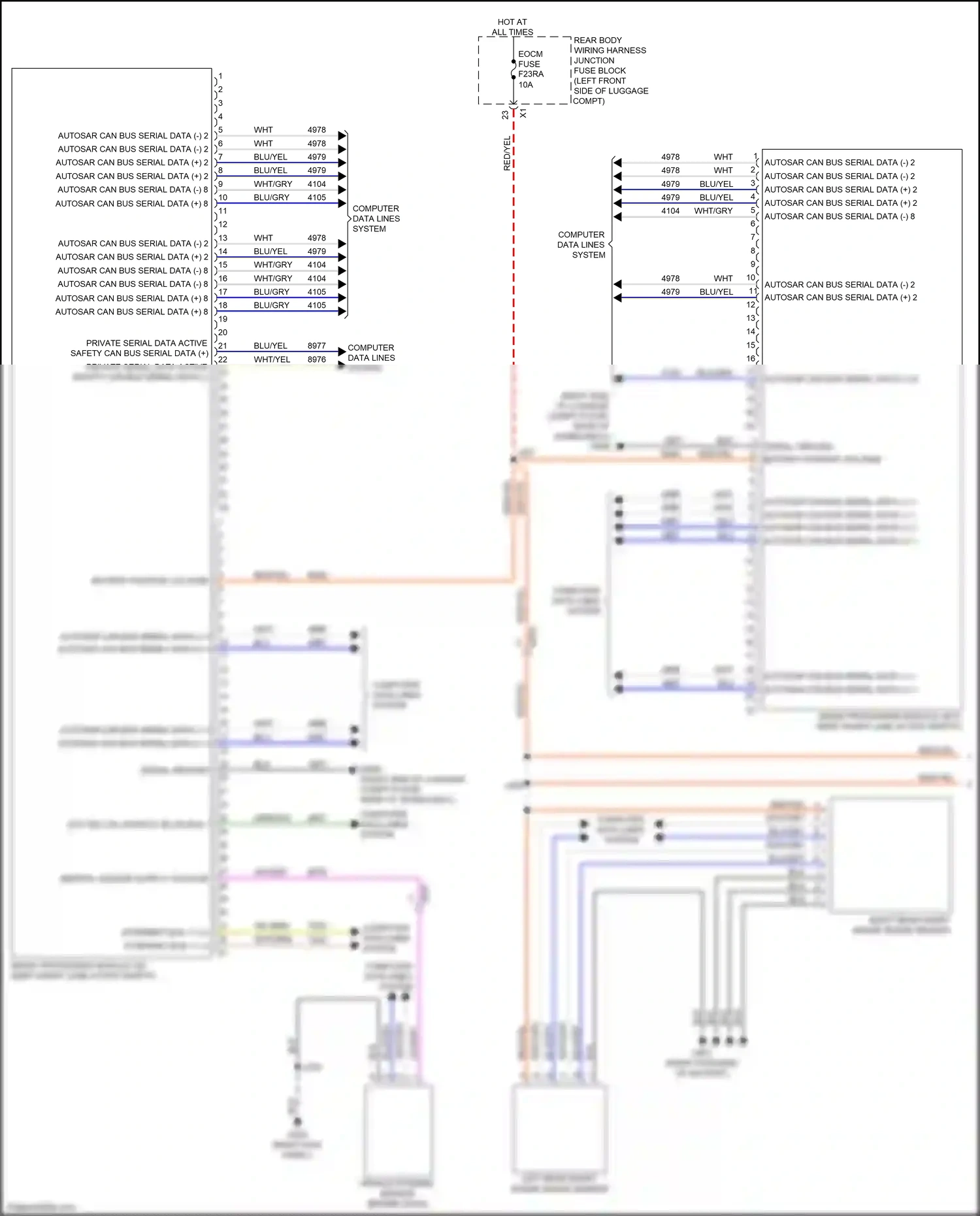 Cadillac CT4-V I (2019-2024) right rear short range radar sensor wiring diagram  (1 of 2)