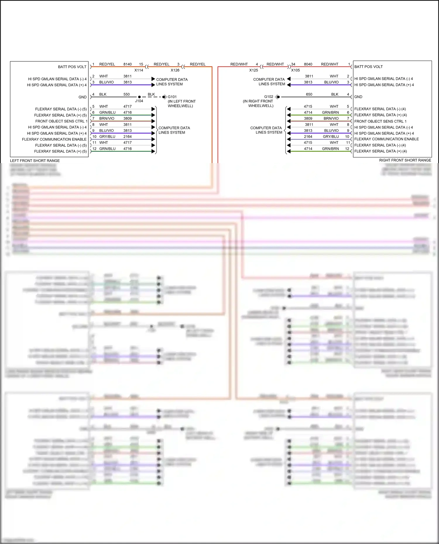 Cadillac CT6 I (2016-2019) right front short range radar sensor module wiring diagram  (2 of 8)