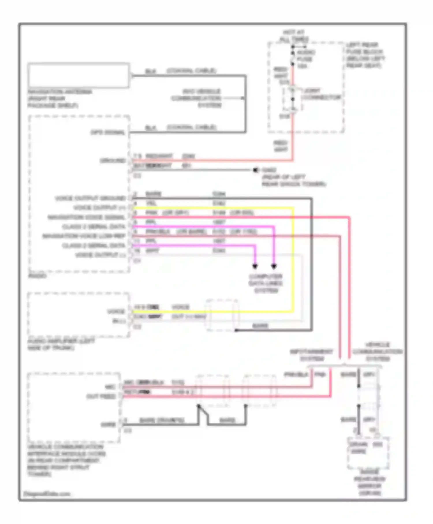 Wiring diagram (rear of left rear shock tower for Cadillac CTS I (2002-2007) (10 of 17)