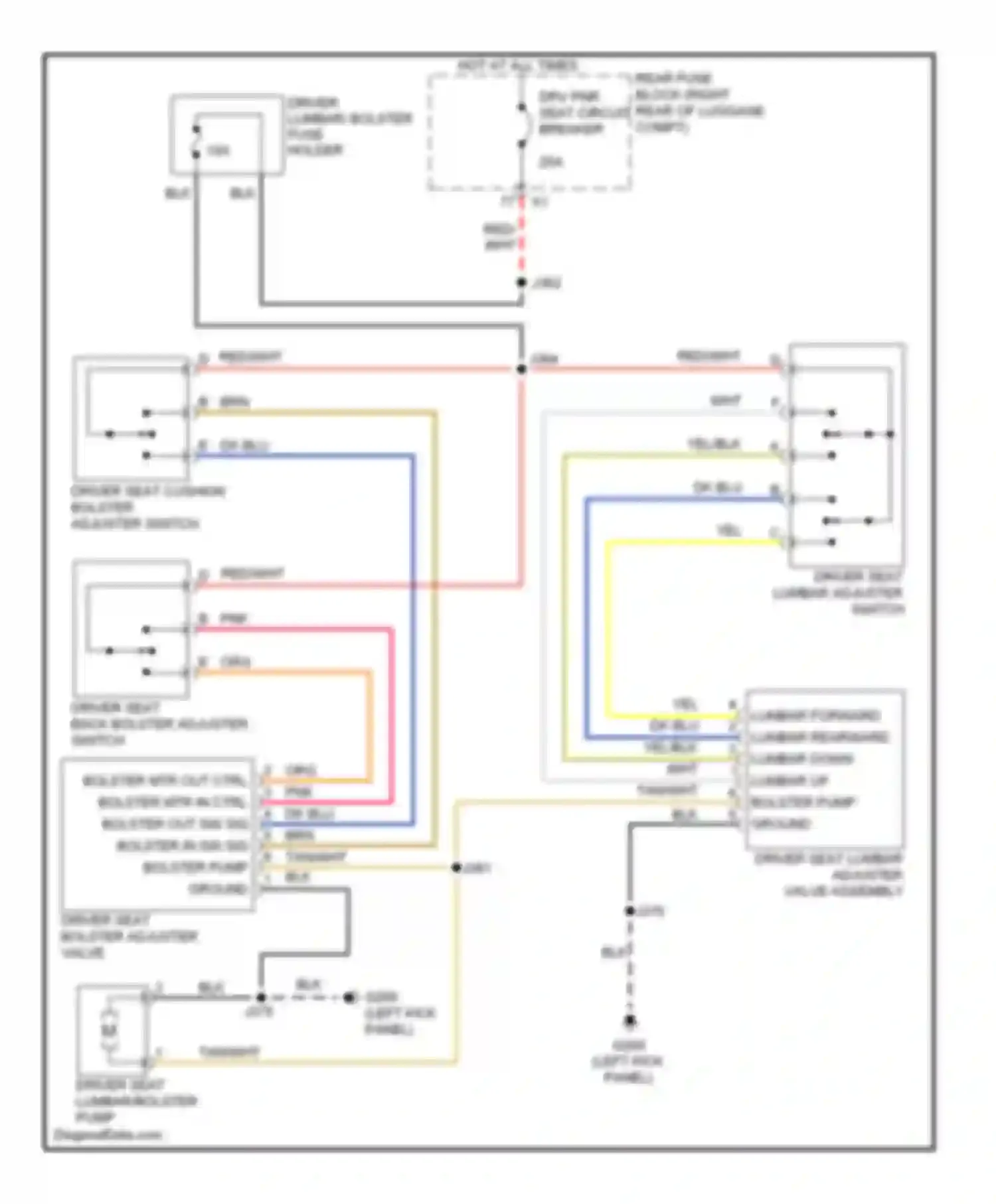 Wiring diagram driver seat back bolster adjuster switch for Cadillac CTS II (2007-2014) (1 of 1)