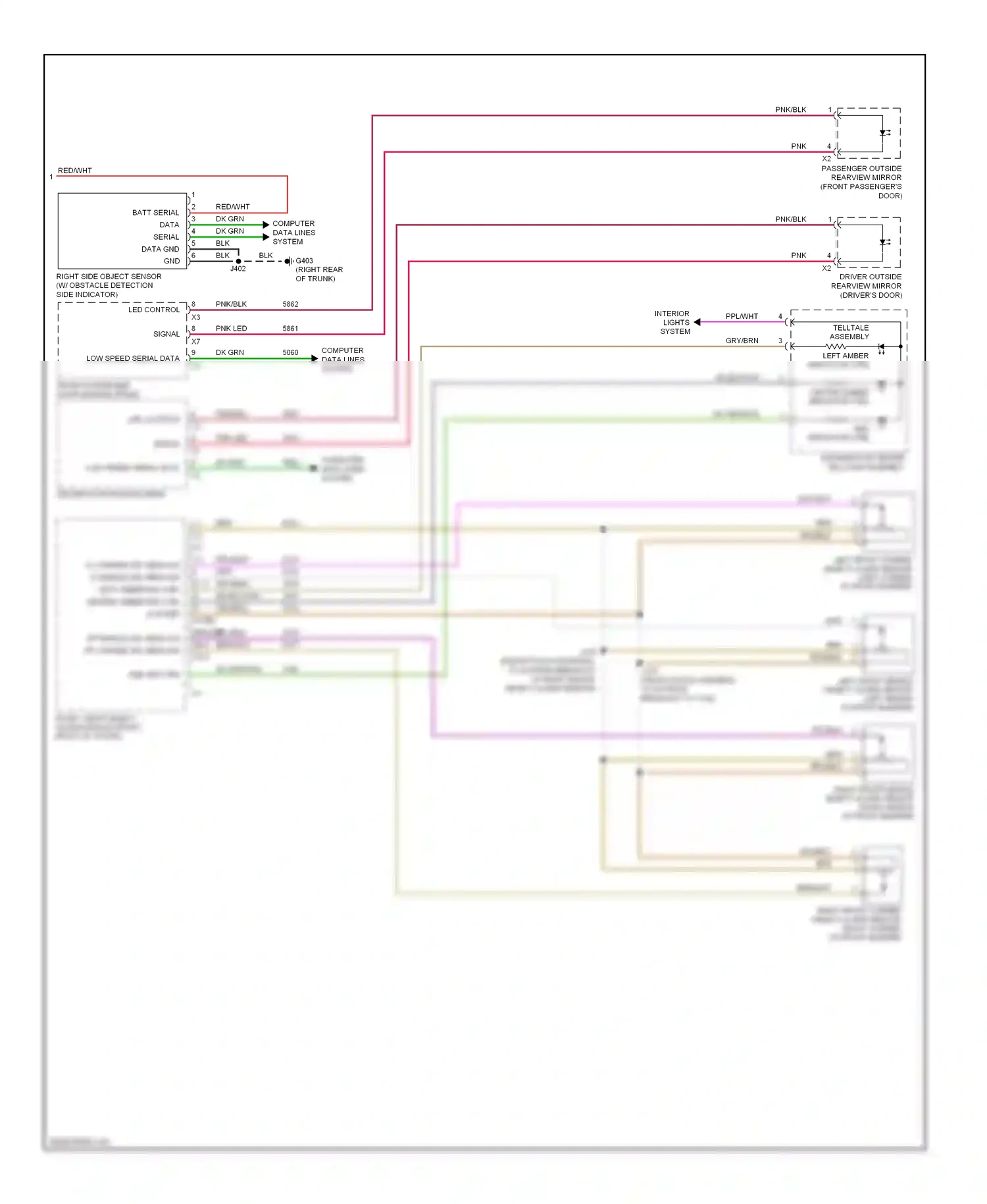 Cadillac DTS I (2005-2011) right side object sensor (w/ obstacle detection side indicator) wiring diagram  (1 of 1)