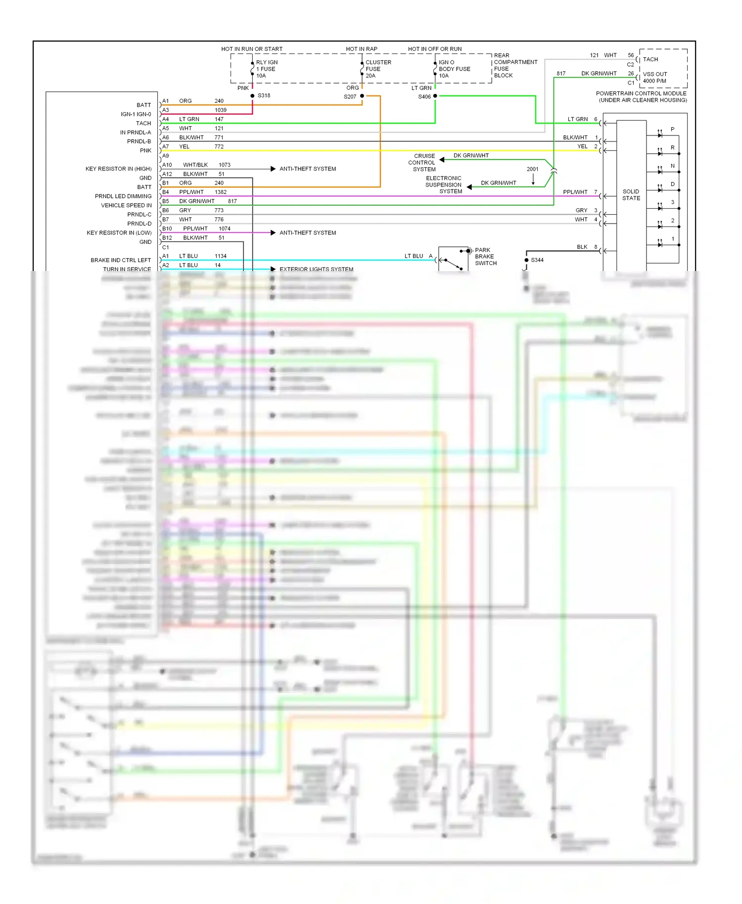 Cadillac Eldorado X (1992-2002) (left kick panel) wiring diagram  (7 of 16)