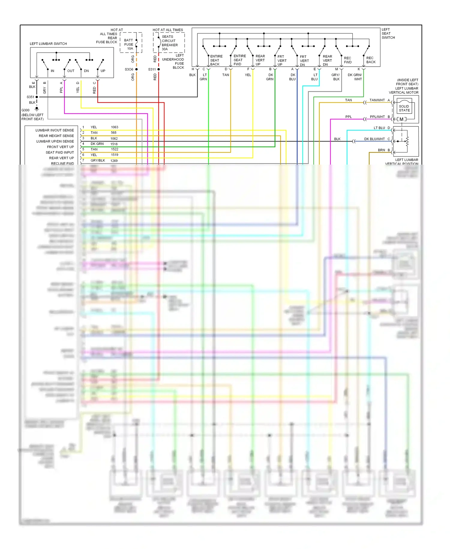 Cadillac Eldorado X (1992-2002) left lumbar horizontal position sensor (inside left front seat) wiring diagram  (1 of 1)