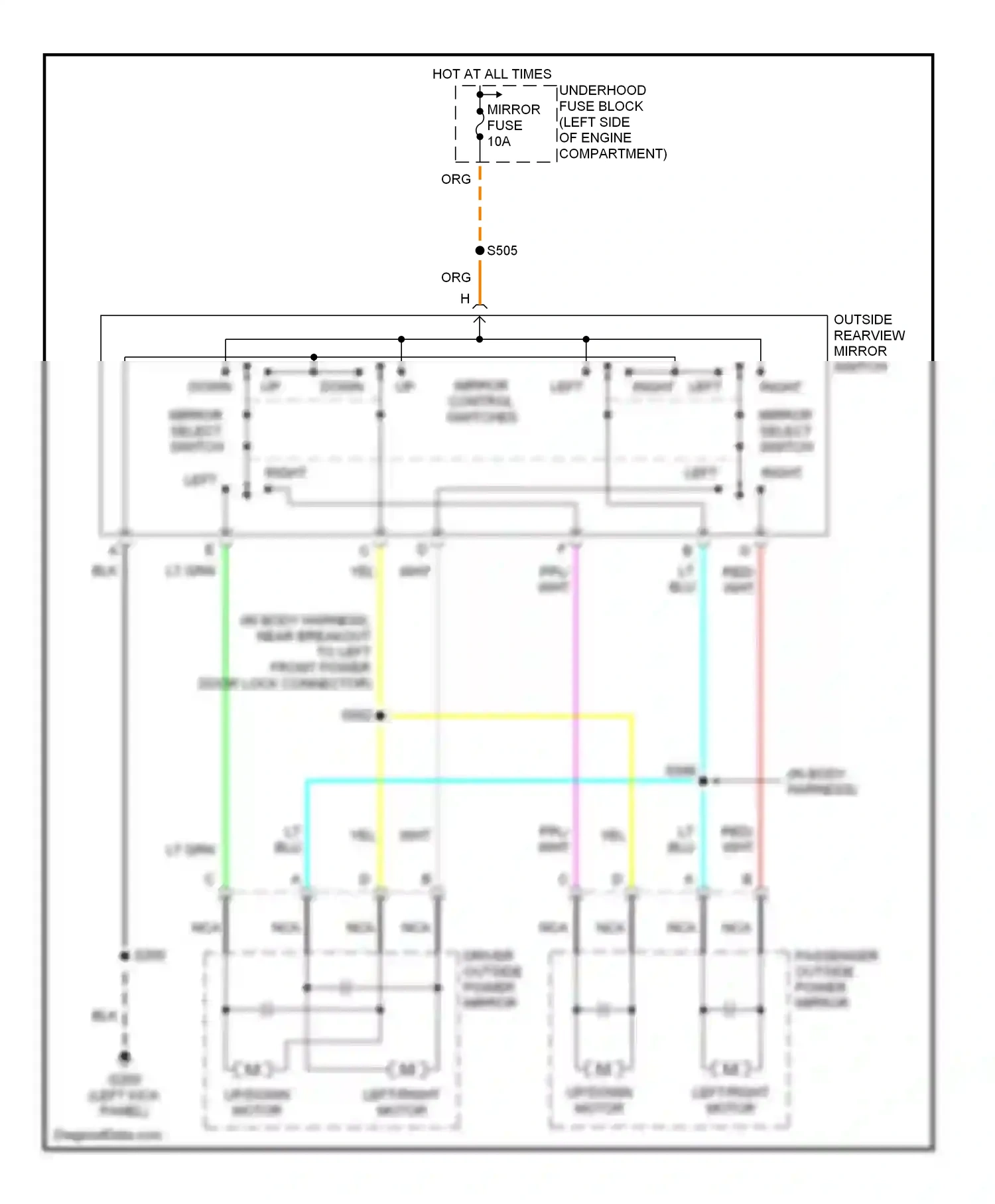 Cadillac Eldorado X (1992-2002) mirror select switch wiring diagram  (1 of 1)